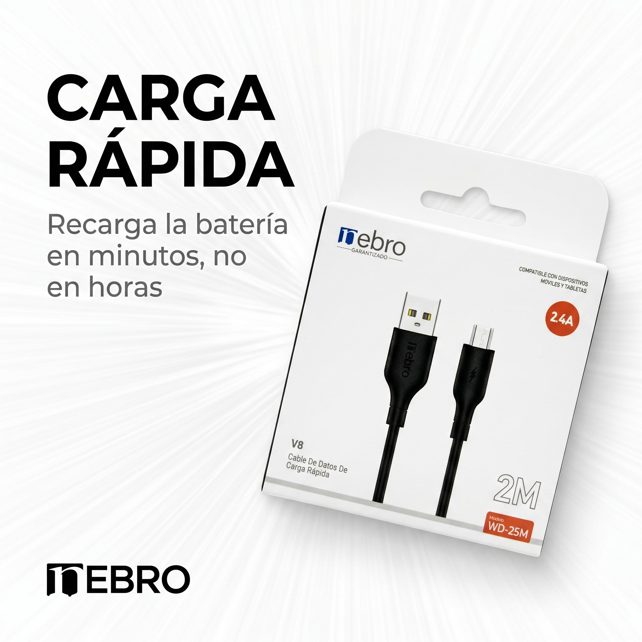 Cable Micro USB NEBRO WD25M 2.4A 2 Metros Carga Rápida - Imagen 2