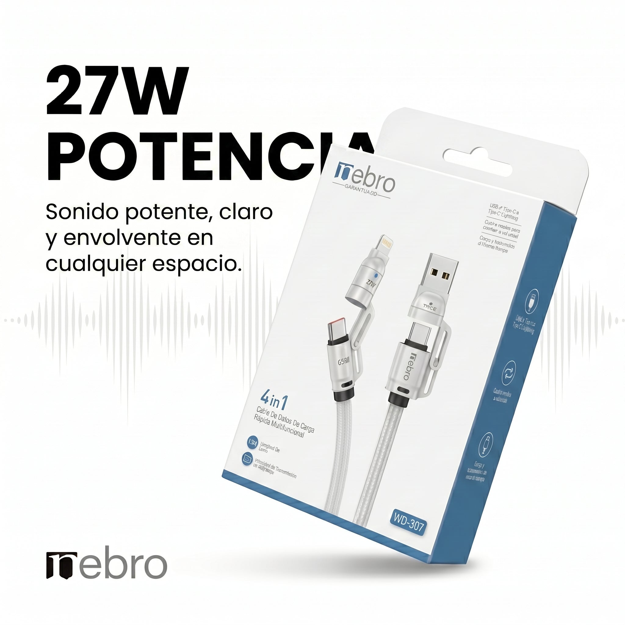 Cable 4 en 1 NEBRO WD307 carga rápida 27W - Imagen 3