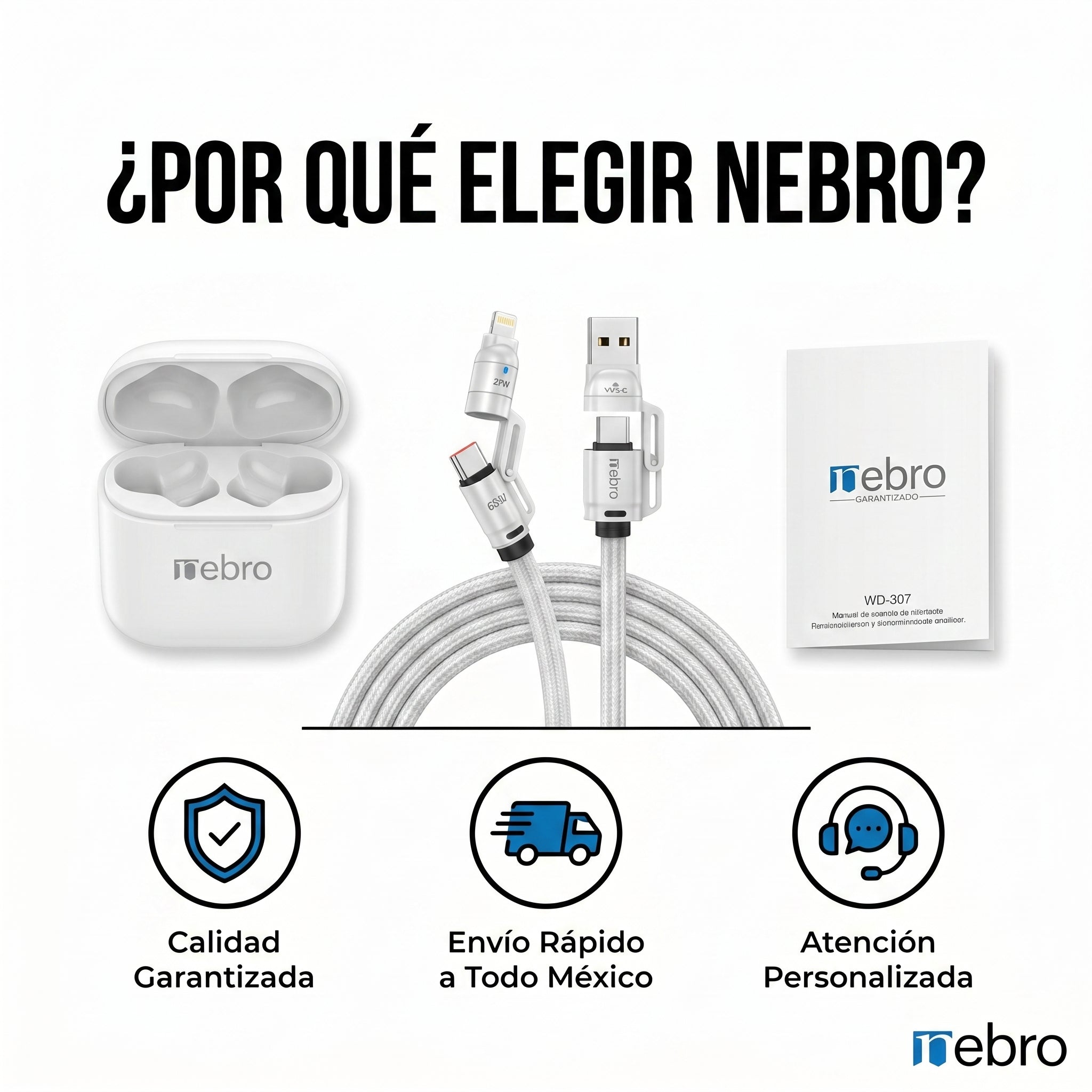 Cable 4 en 1 NEBRO WD307 carga rápida 27W - Imagen 5