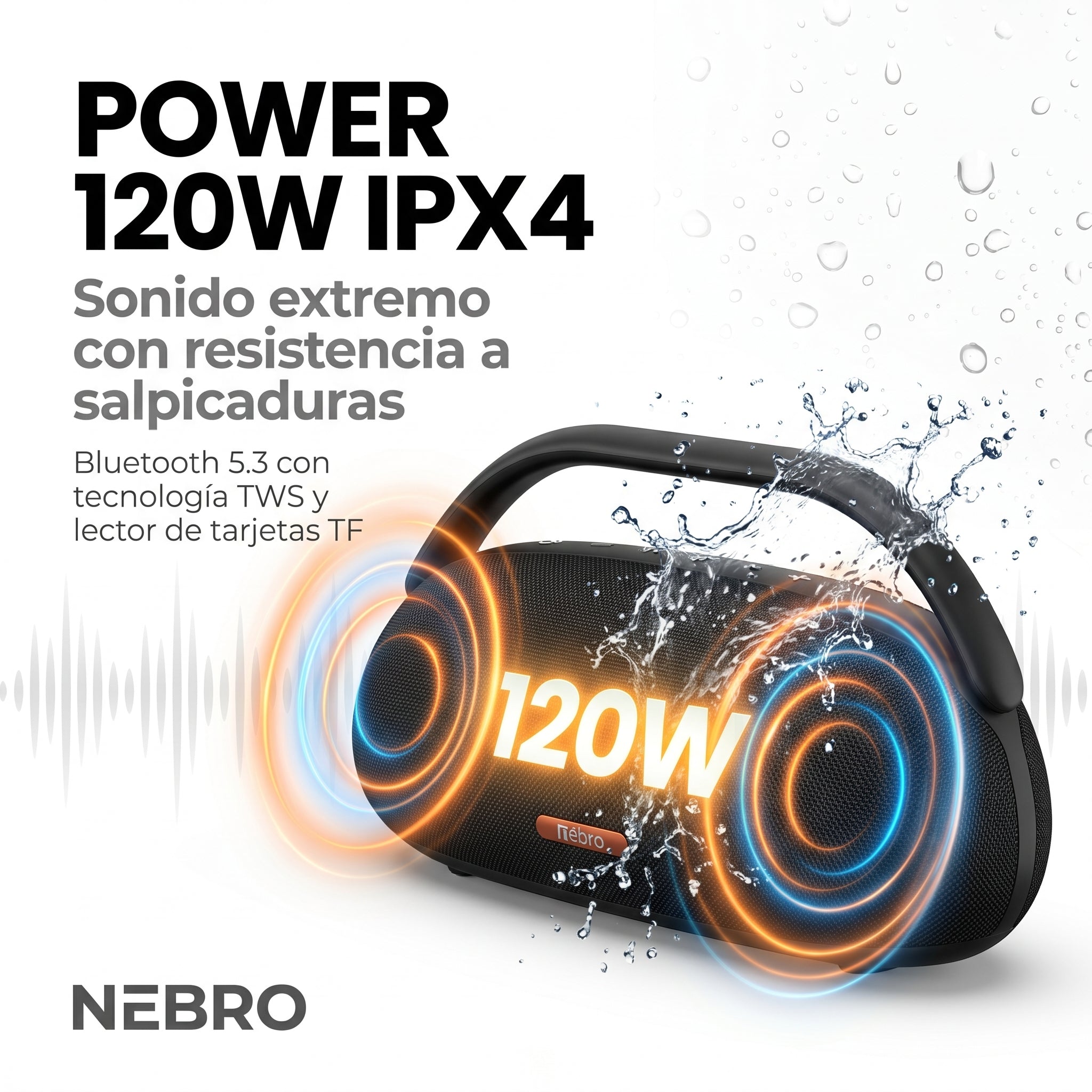 Bocina Bluetooth TWS NEBRO WG141 Bluetooth 53 120W IPX4 - Imagen 3