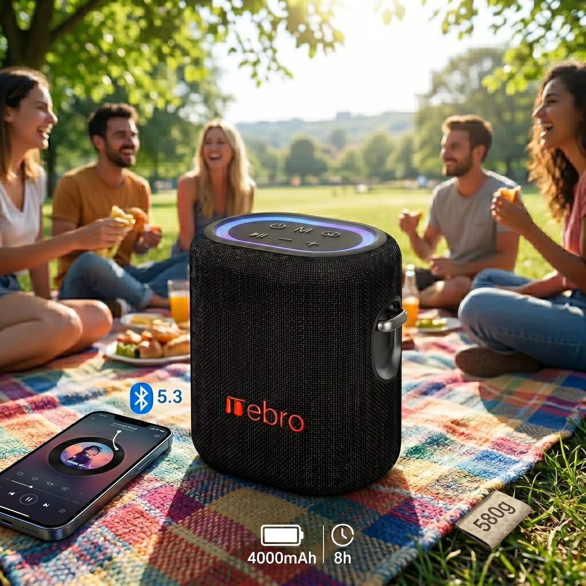 Bocina Inalámbrica Nebro WG-137 Bluetooth 5.3 20W de Potencia Sonido Envolvente 66mm Batería 4000mAh 8 Horas de Reproducción Luz RGB TWS TF y Auxiliar - Imagen 5
