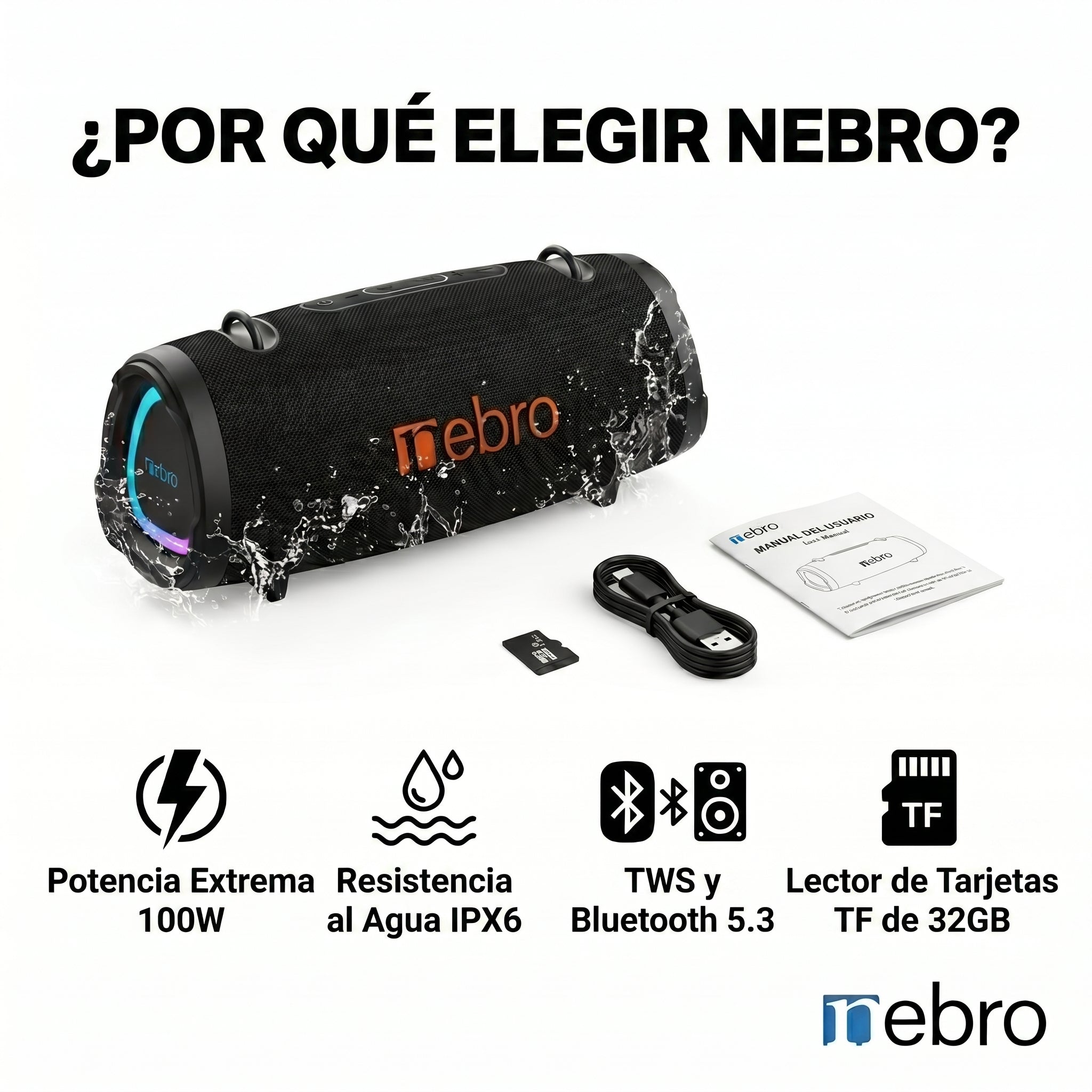 Bocina Bluetooth TWS NEBRO WG143 Bluetooth 53 100W IPX6 - Imagen 6