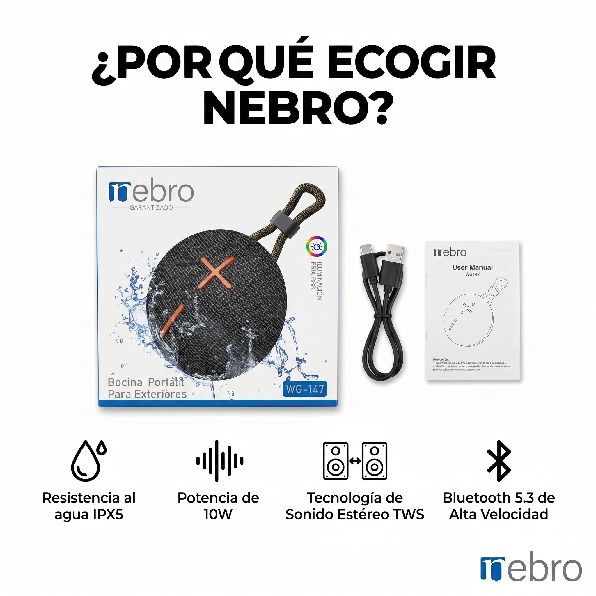 Bocina Bluetooth TWS NEBRO WG147 Bluetooth 53 10W IPX5 - Imagen 7