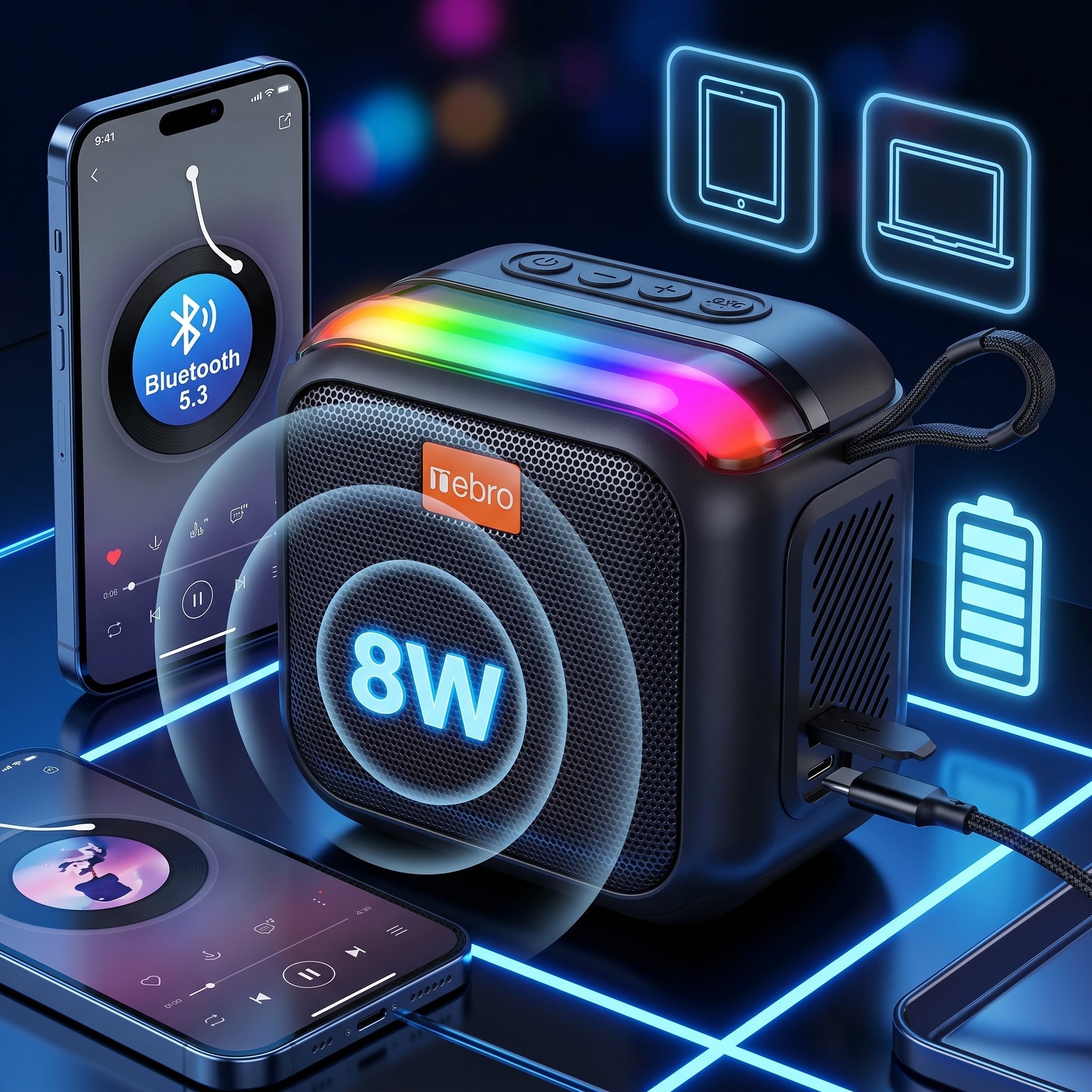 Bocina Inalámbrica Nebro WG-185 Bluetooth 5.3 Sonido Envolvente 360° 8W - Imagen 3