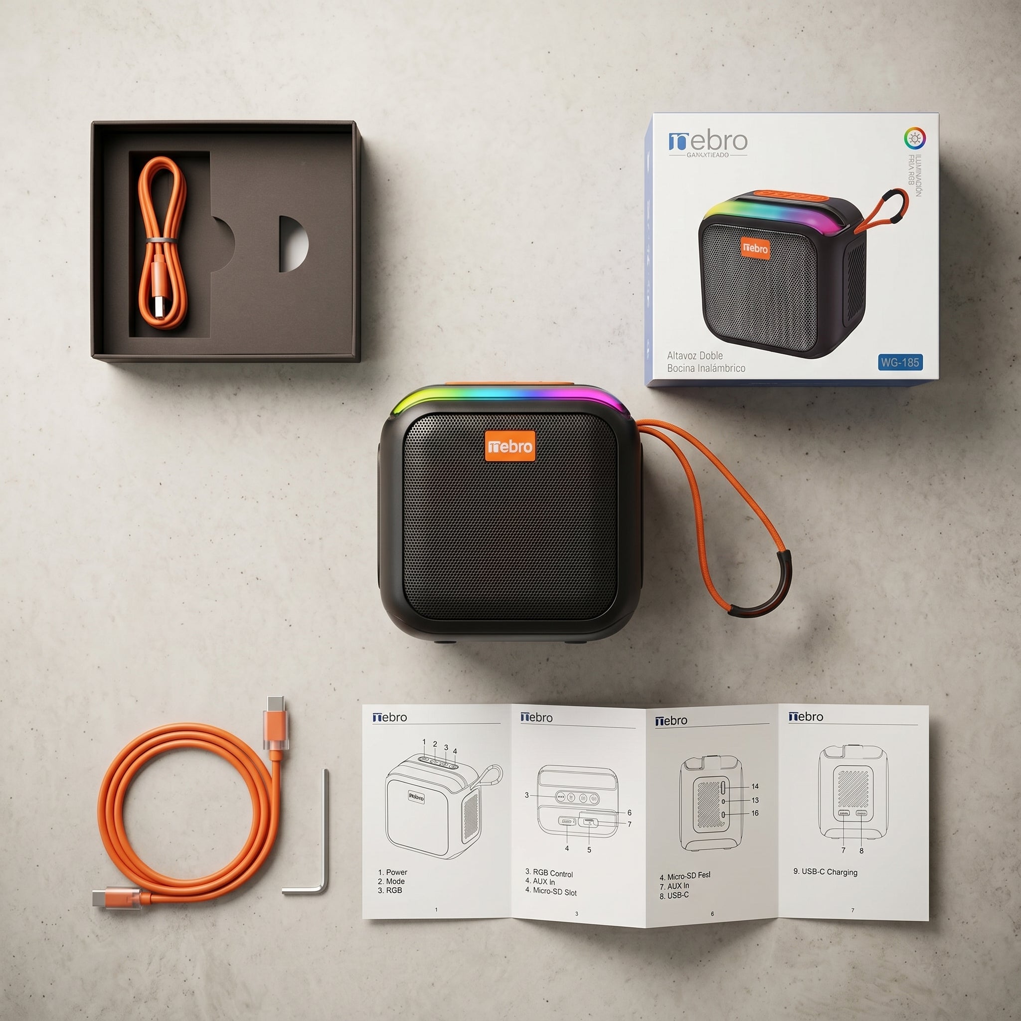 Bocina Inalámbrica Nebro WG-185 Bluetooth 5.3 Sonido Envolvente 360° 8W - Imagen 8