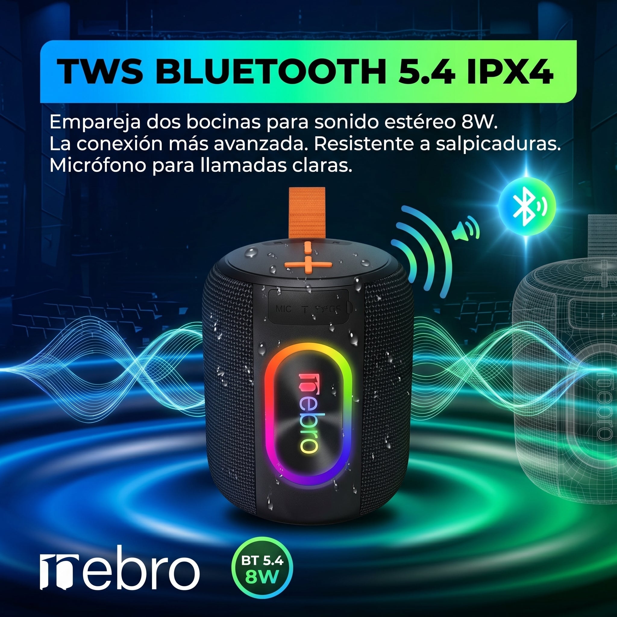 Bocina Bluetooth TWS NEBRO WG146 Bluetooth 54 8W IPX4 - Imagen 4