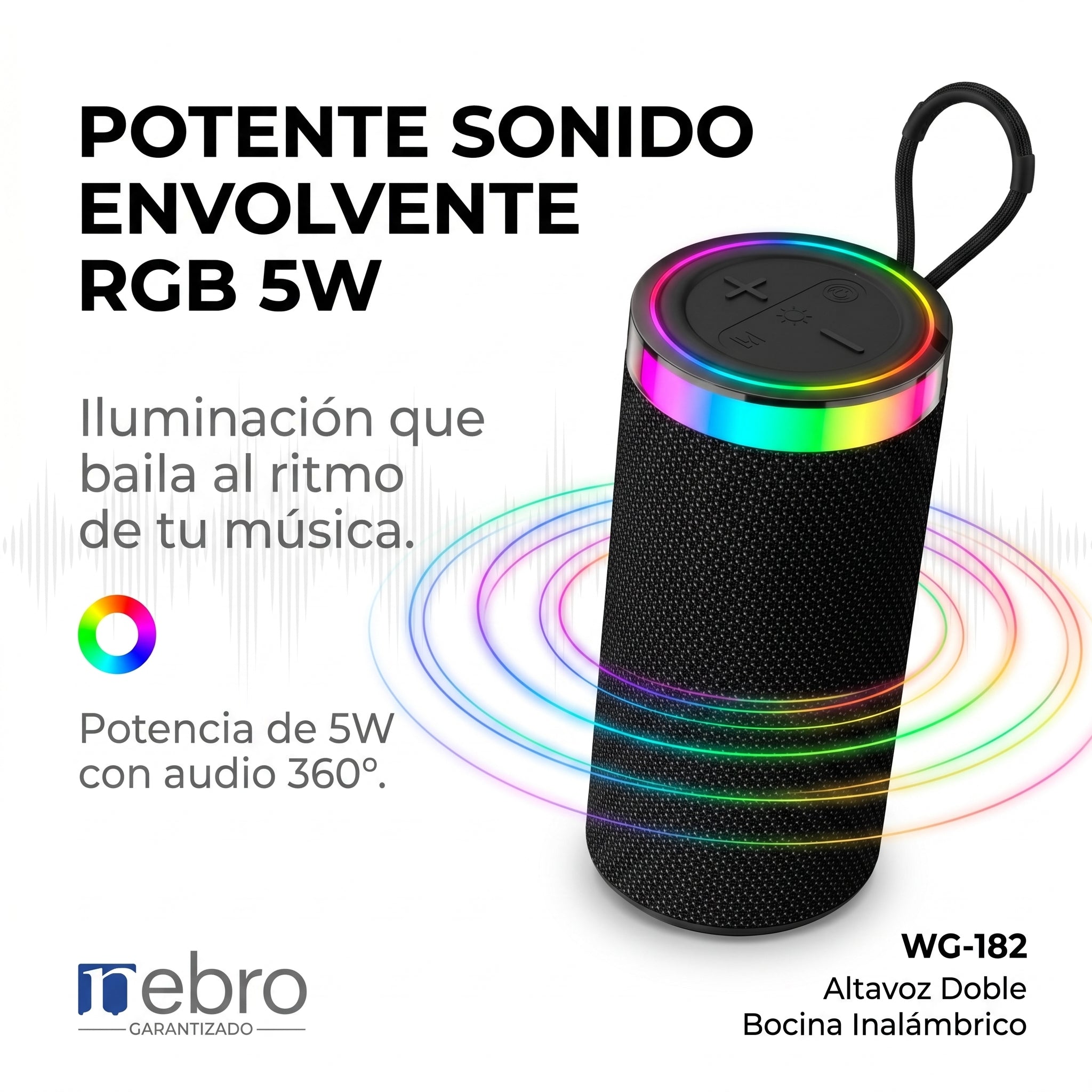 Bocina Bluetooth RGB NEBRO WG182 5W Sonido Envolvente 2000mAh - Imagen 2