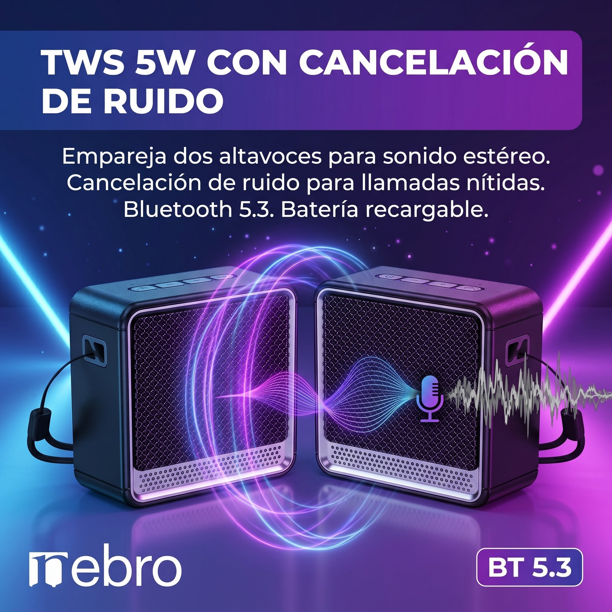 Bocina Bluetooth NEBRO WG187 Bluetooth 53 5W Cancelación Ruido - Imagen 3