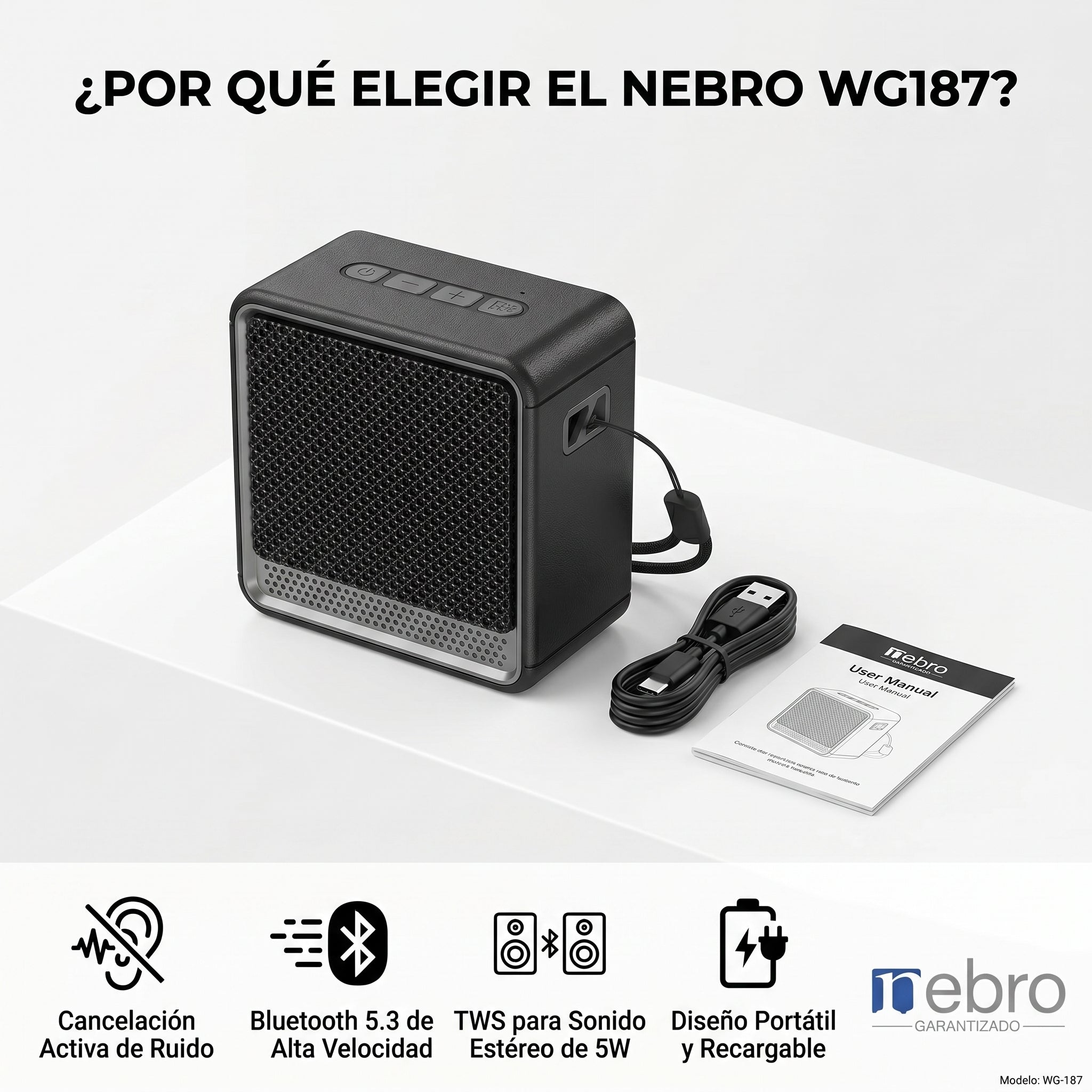 Bocina Bluetooth NEBRO WG187 Bluetooth 53 5W Cancelación Ruido - Imagen 8