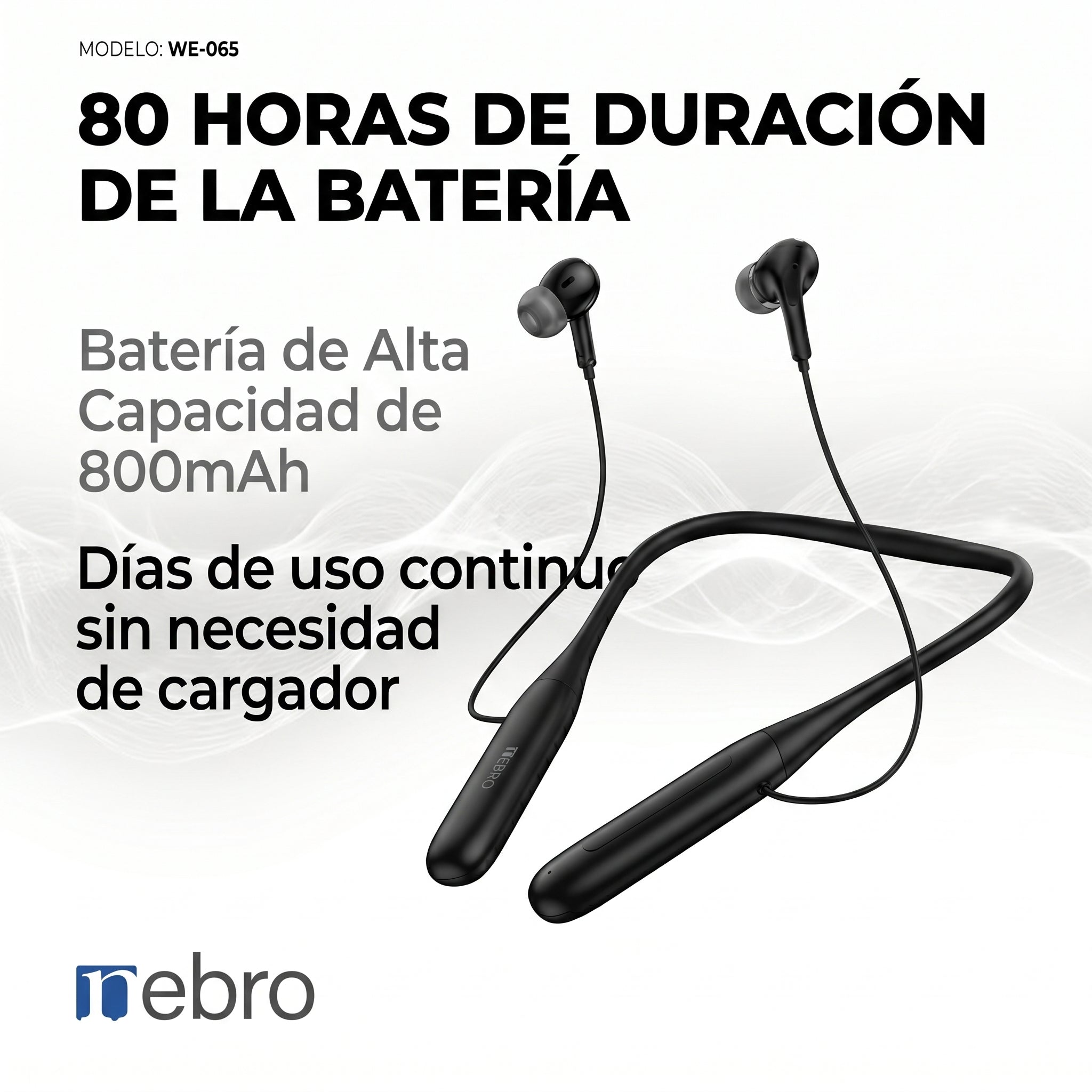 Audífonos Collar NEBRO WE065 Bluetooth 53 80 Horas Batería 800mAh - Imagen 2