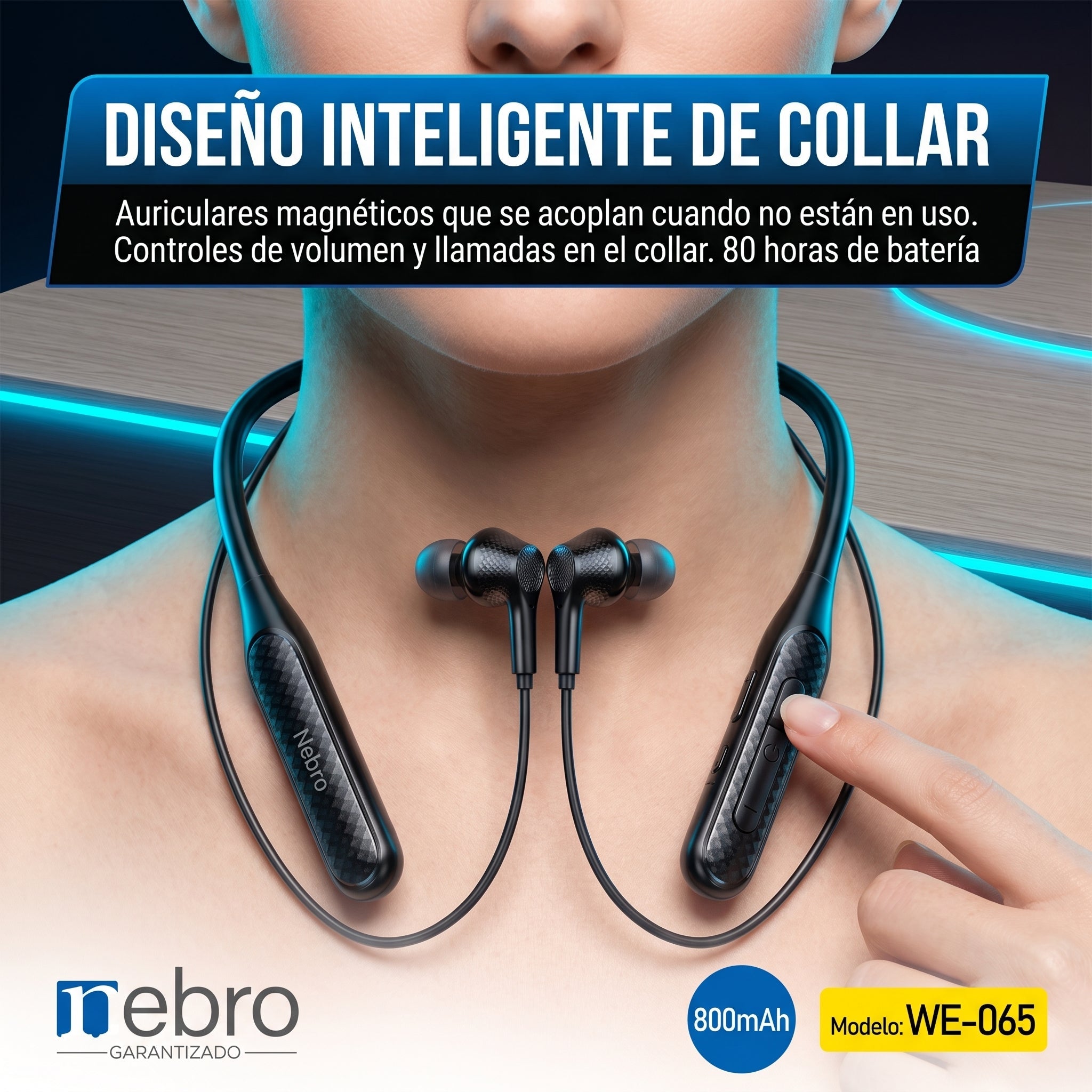 Audífonos Collar NEBRO WE065 Bluetooth 53 80 Horas Batería 800mAh - Imagen 5