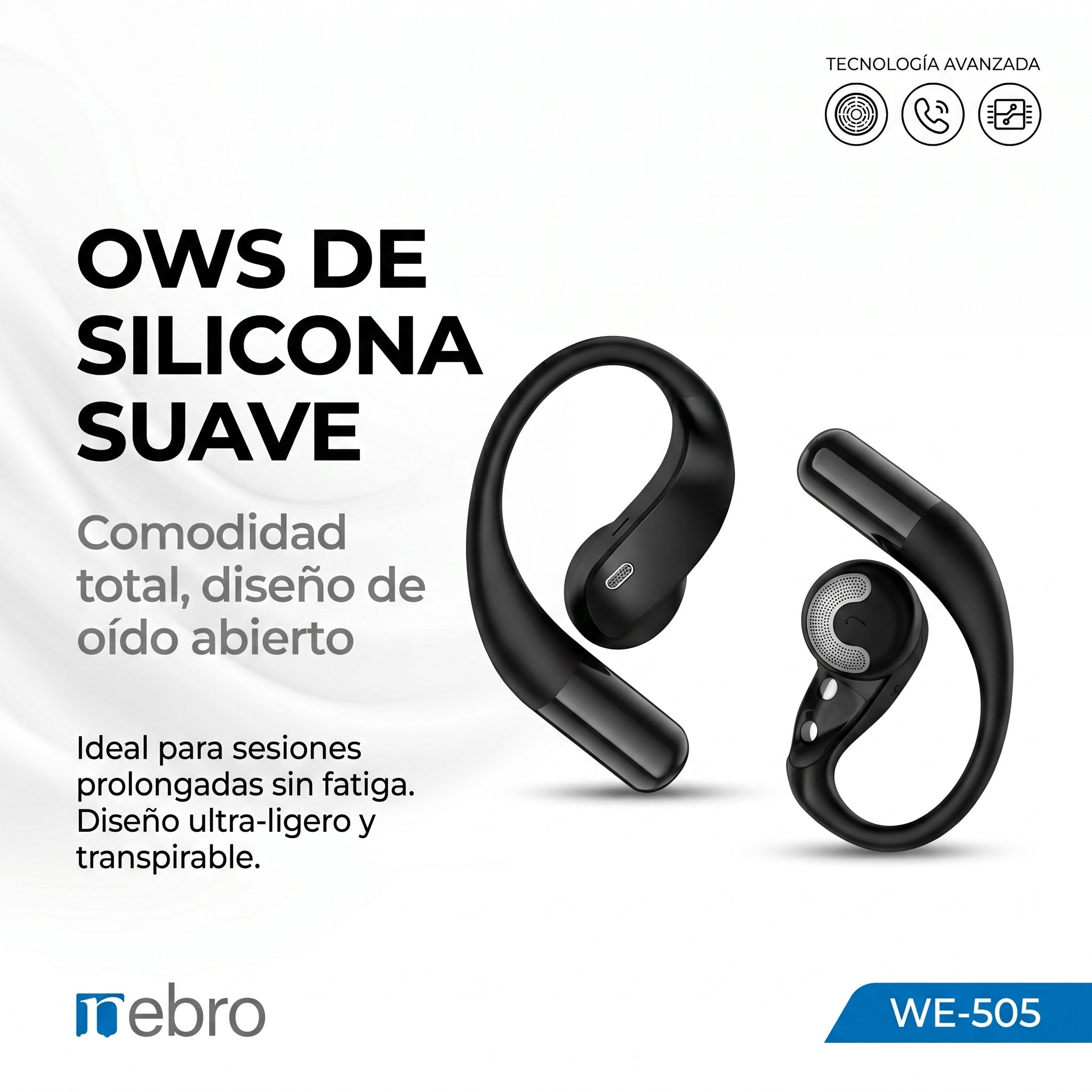 Audífonos Bluetooth OWS NEBRO WE505 Silicona Reducción Ruido Bluetooth 54 - Imagen 2