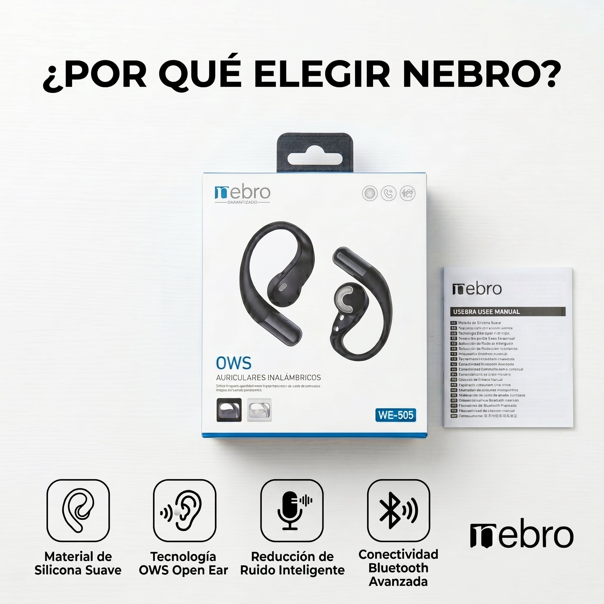 Audífonos Bluetooth OWS NEBRO WE505 Silicona Reducción Ruido Bluetooth 54 - Imagen 6