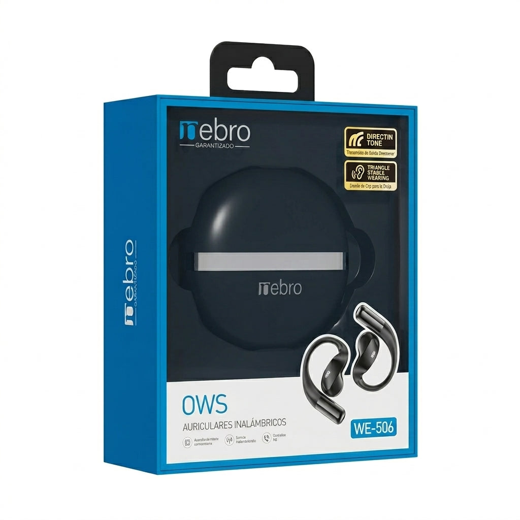 Audífonos Bluetooth OWS NEBRO WE506 Clip Oreja Sonido Direccional Estuche 400mAh - Imagen 4