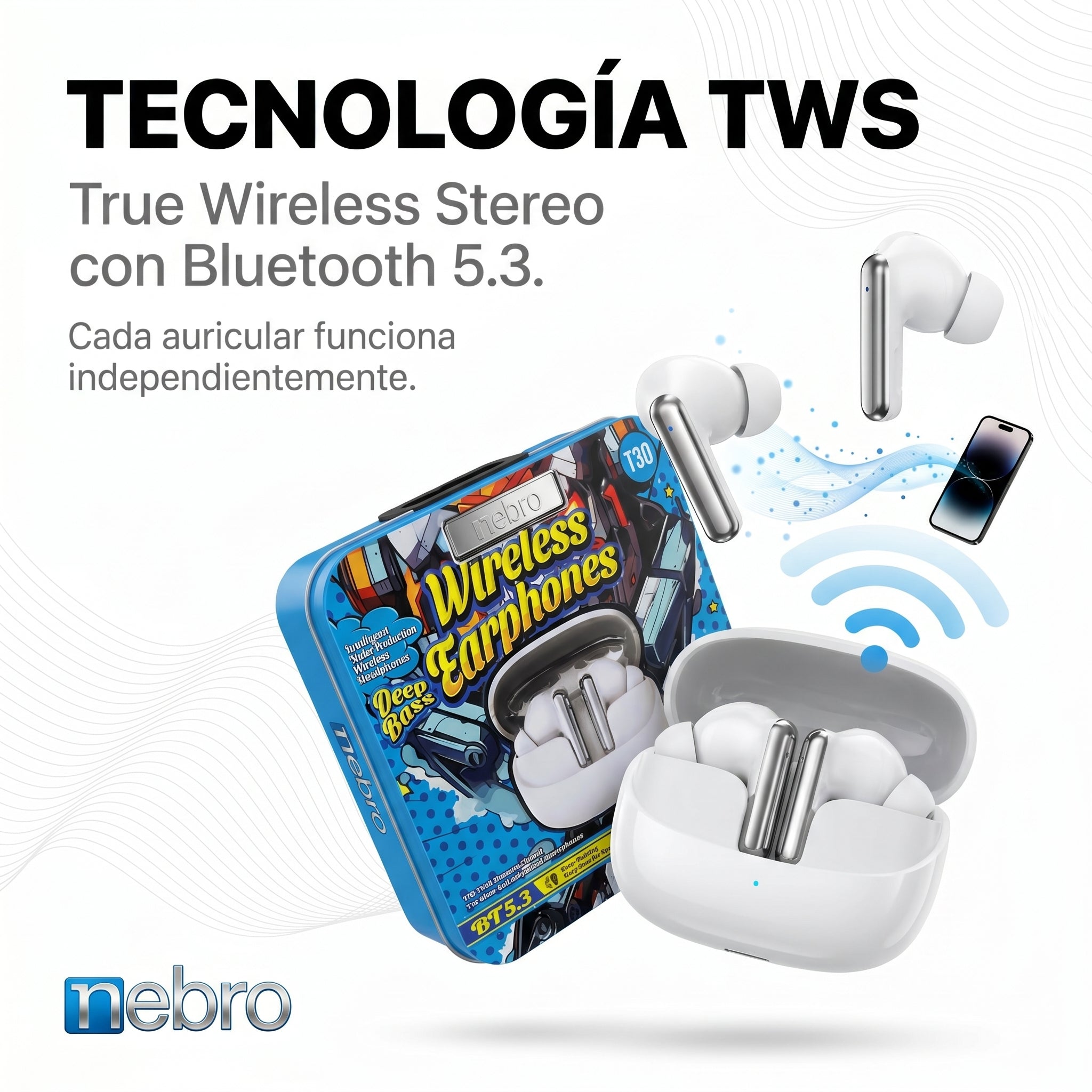 Audífonos Bluetooth TWS NEBRO WET30 Bluetooth 53 - Imagen 2