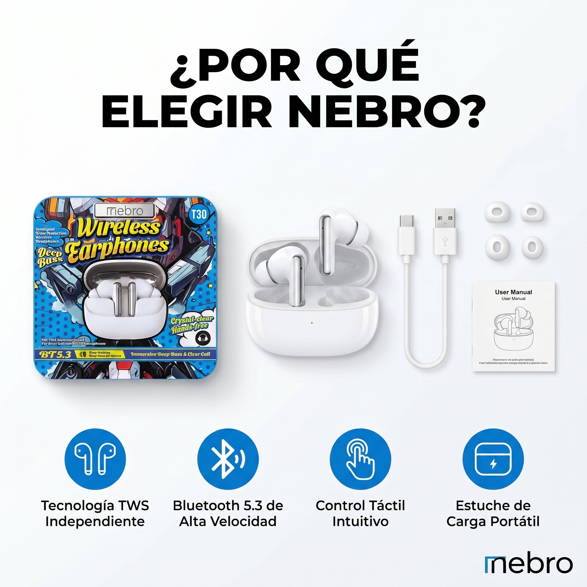 Audífonos Bluetooth TWS NEBRO WET30 Bluetooth 53 - Imagen 6