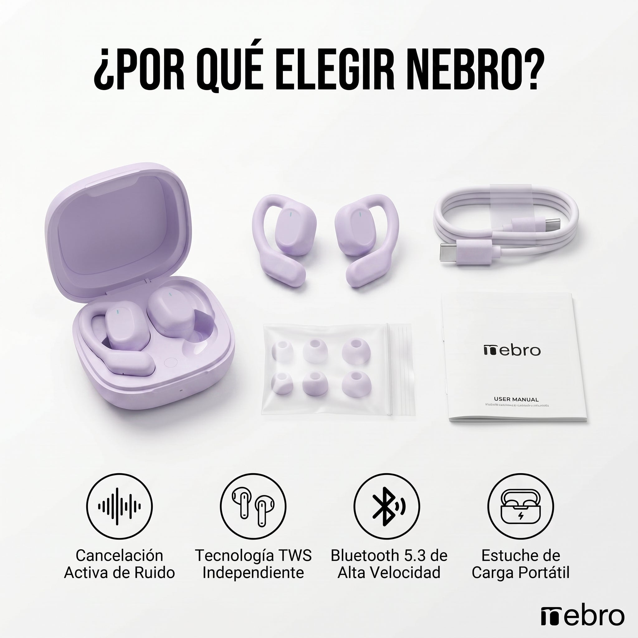 Audífonos Bluetooth TWS NEBRO WET12 Bluetooth 53 Cancelación Ruido - Imagen 4