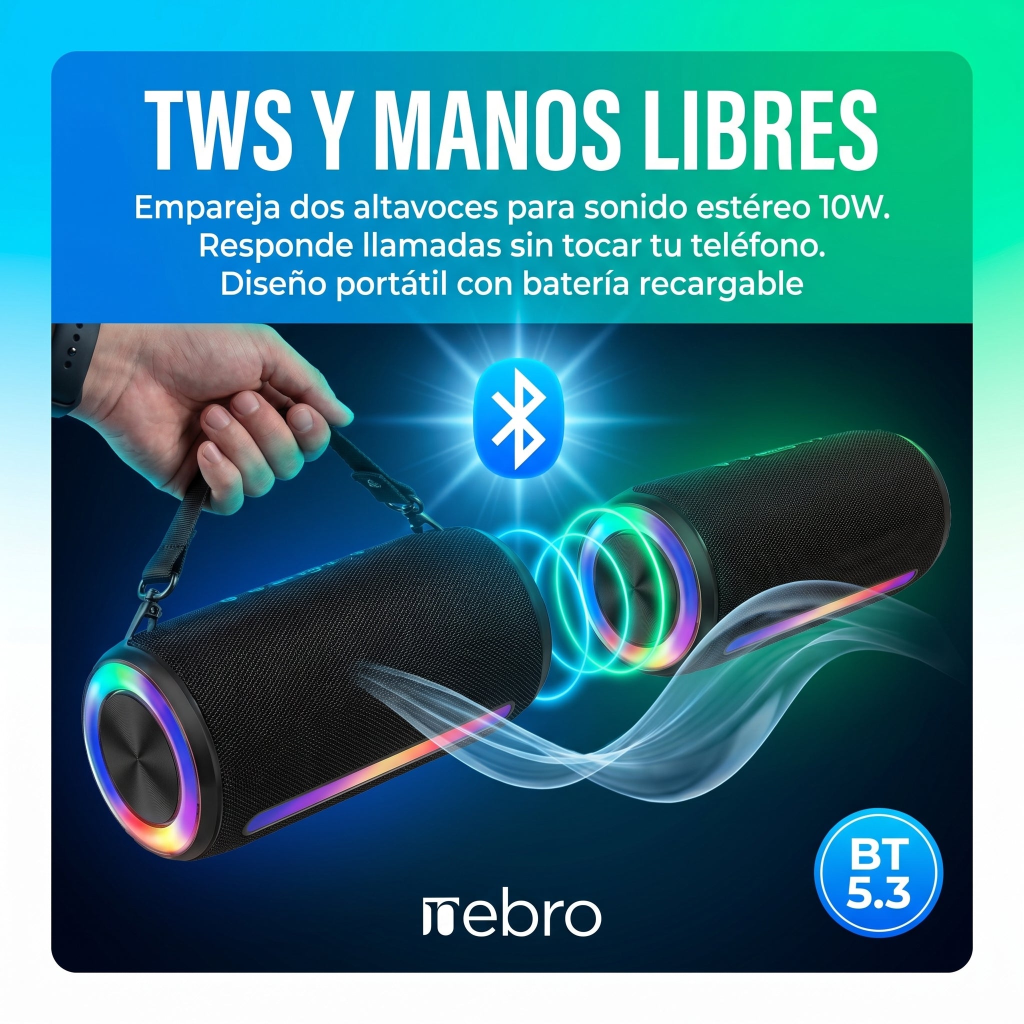 Bocina Bluetooth NEBRO WG192 Bluetooth 53 10W - Imagen 4