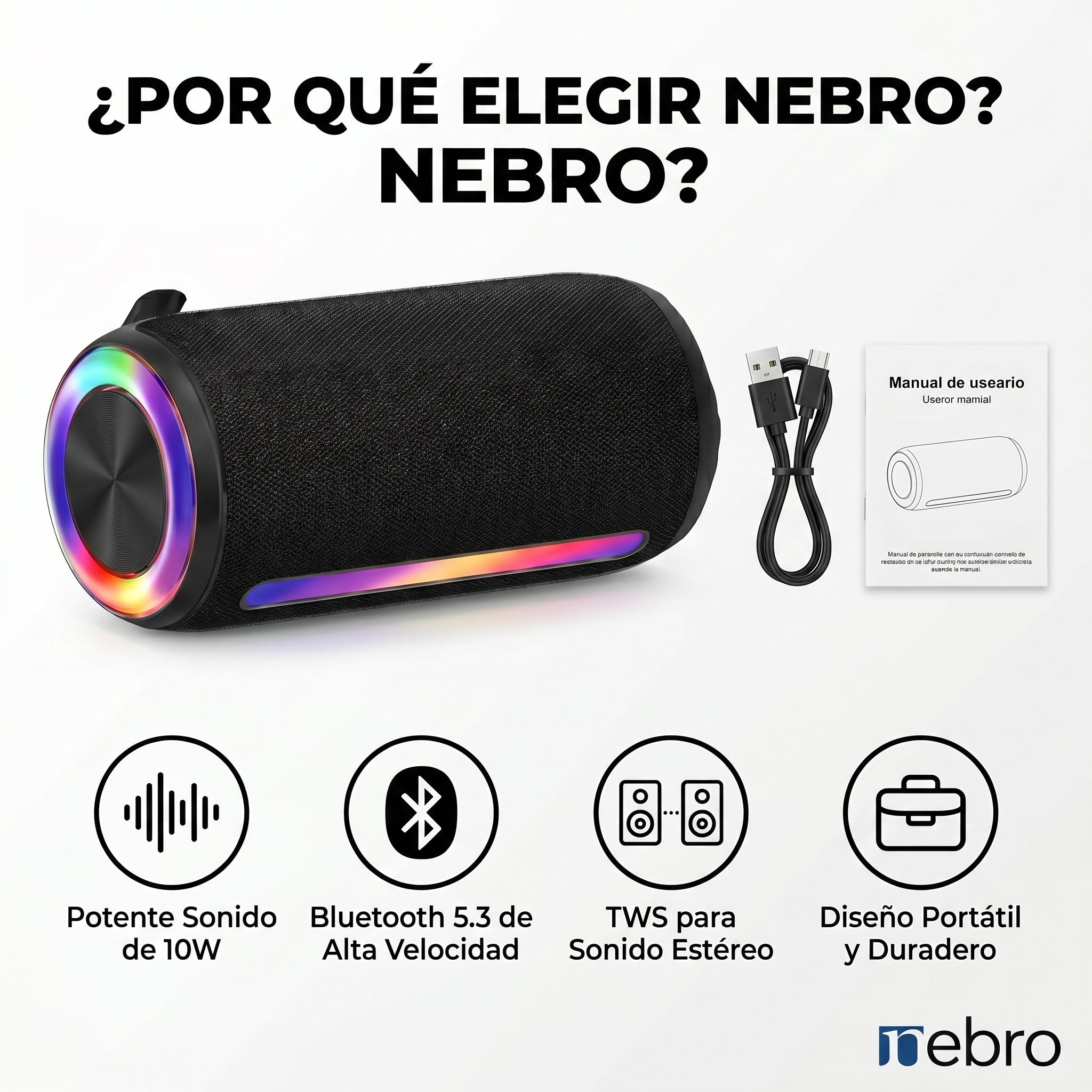 Bocina Bluetooth NEBRO WG192 Bluetooth 53 10W - Imagen 7