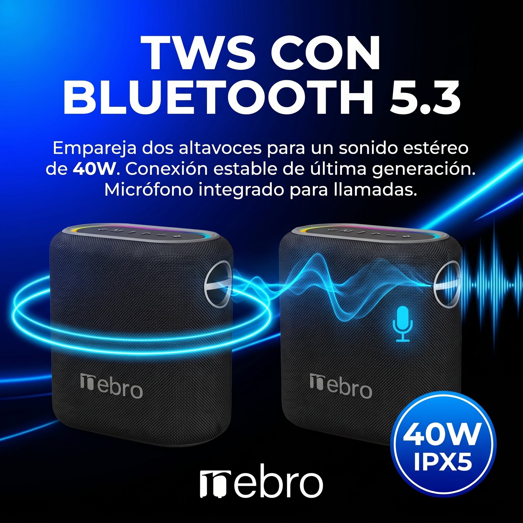 Bocina Bluetooth TWS NEBRO WG080S Bluetooth 53 40W IPX5 - Imagen 3