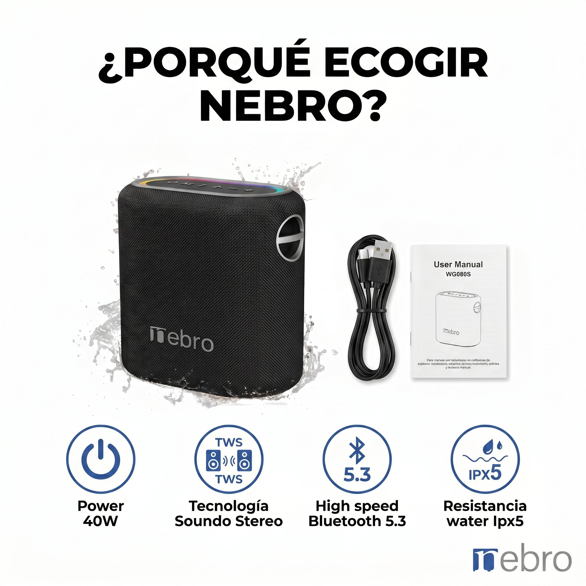 Bocina Bluetooth TWS NEBRO WG080S Bluetooth 53 40W IPX5 - Imagen 6