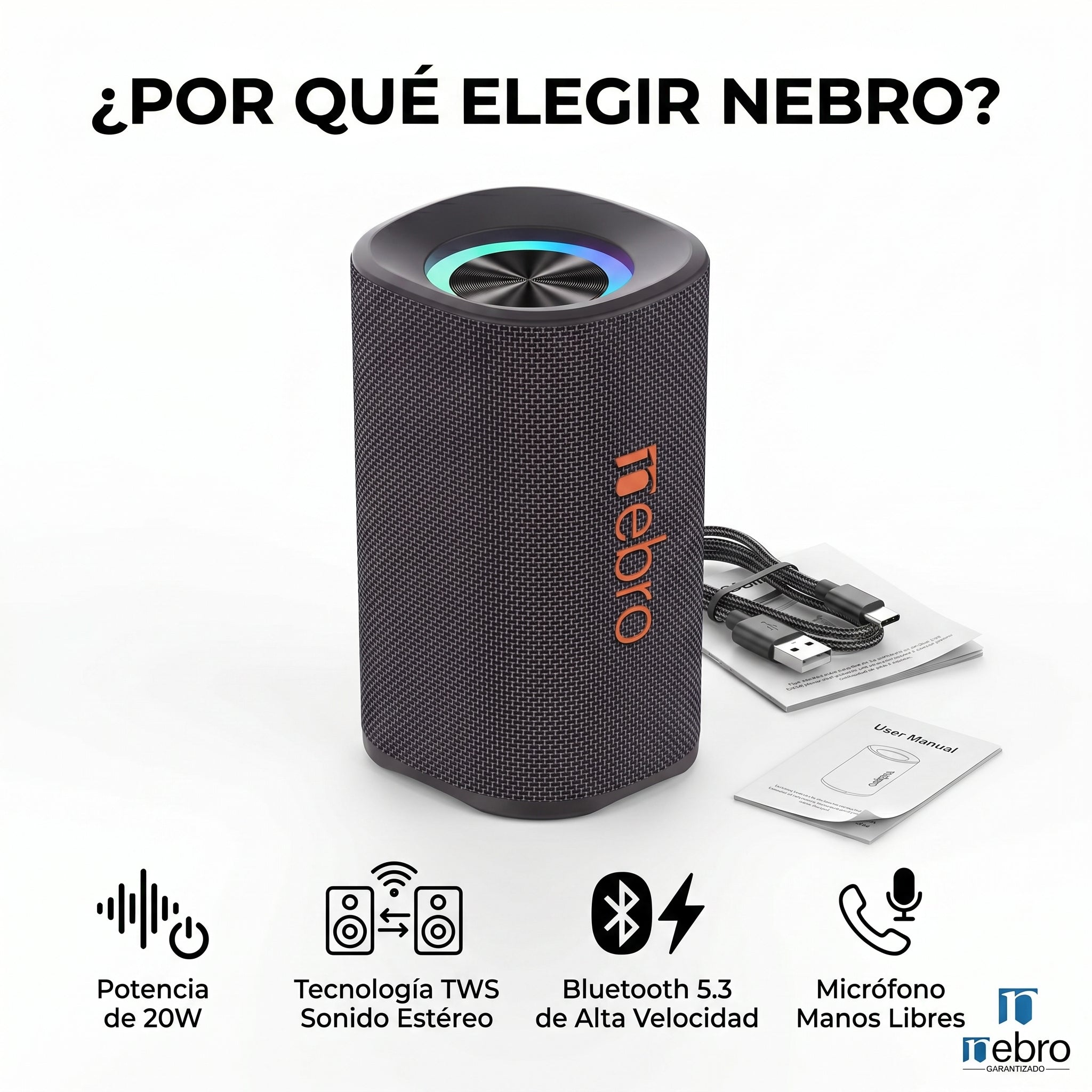 Bocina Bluetooth TWS NEBRO WG138 Bluetooth 53 20W - Imagen 7