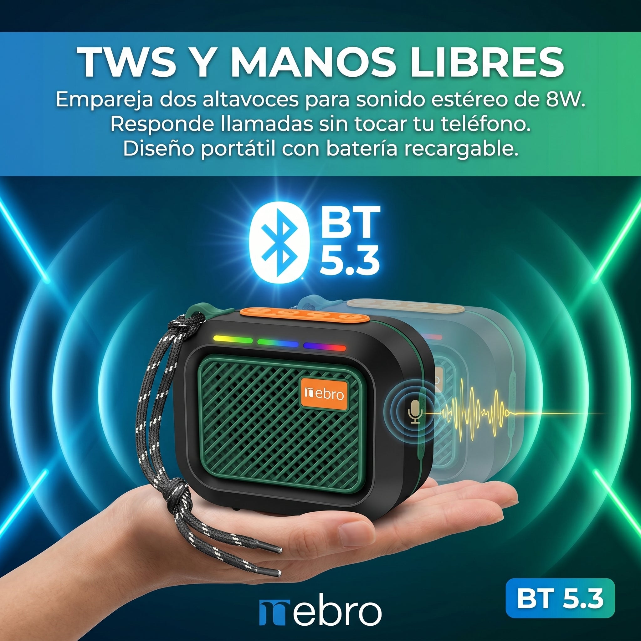 Bocina Bluetooth NEBRO WG184 Bluetooth 53 8W - Imagen 3