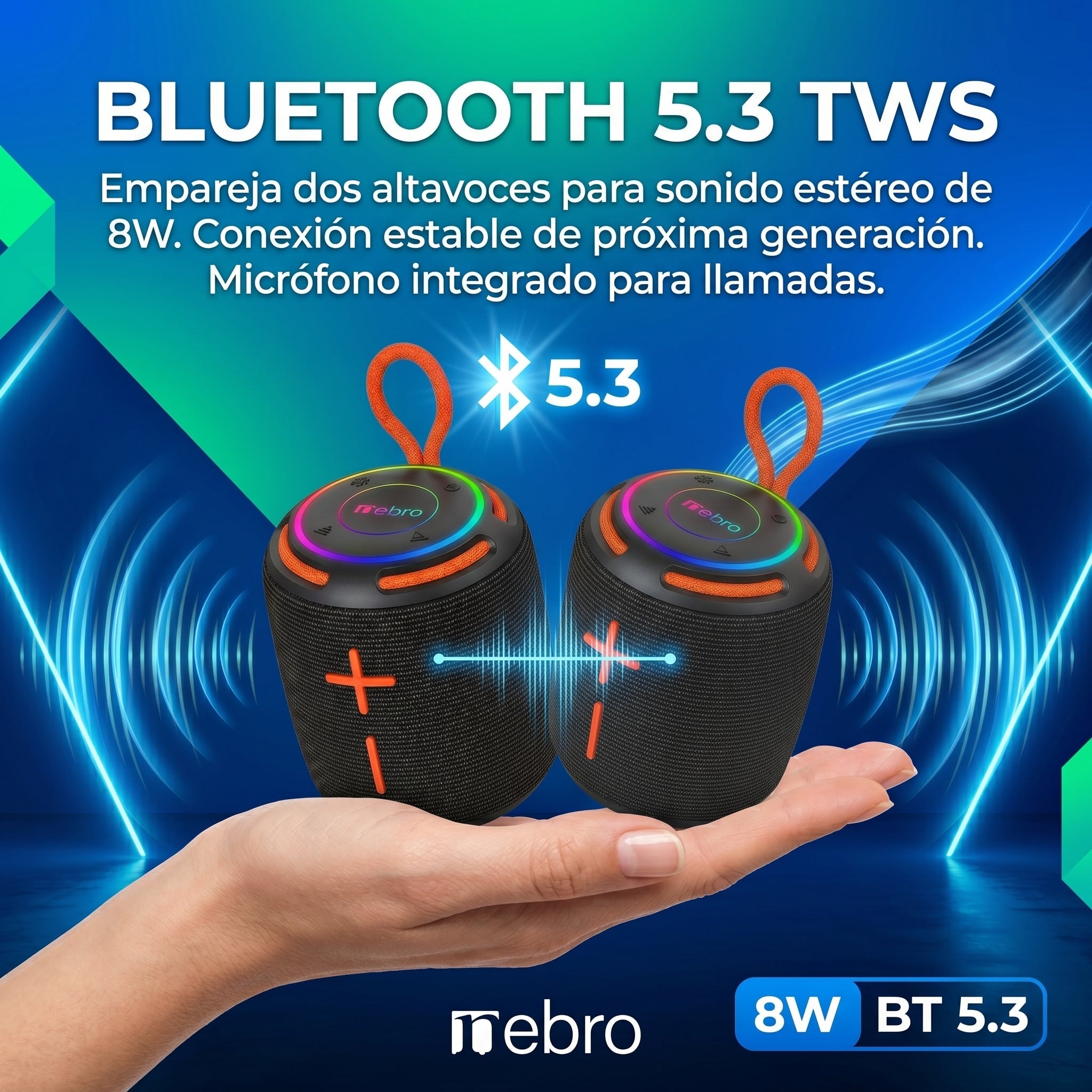 Bocina Bluetooth TWS NEBRO WG197 Bluetooth 53 8W - Imagen 3