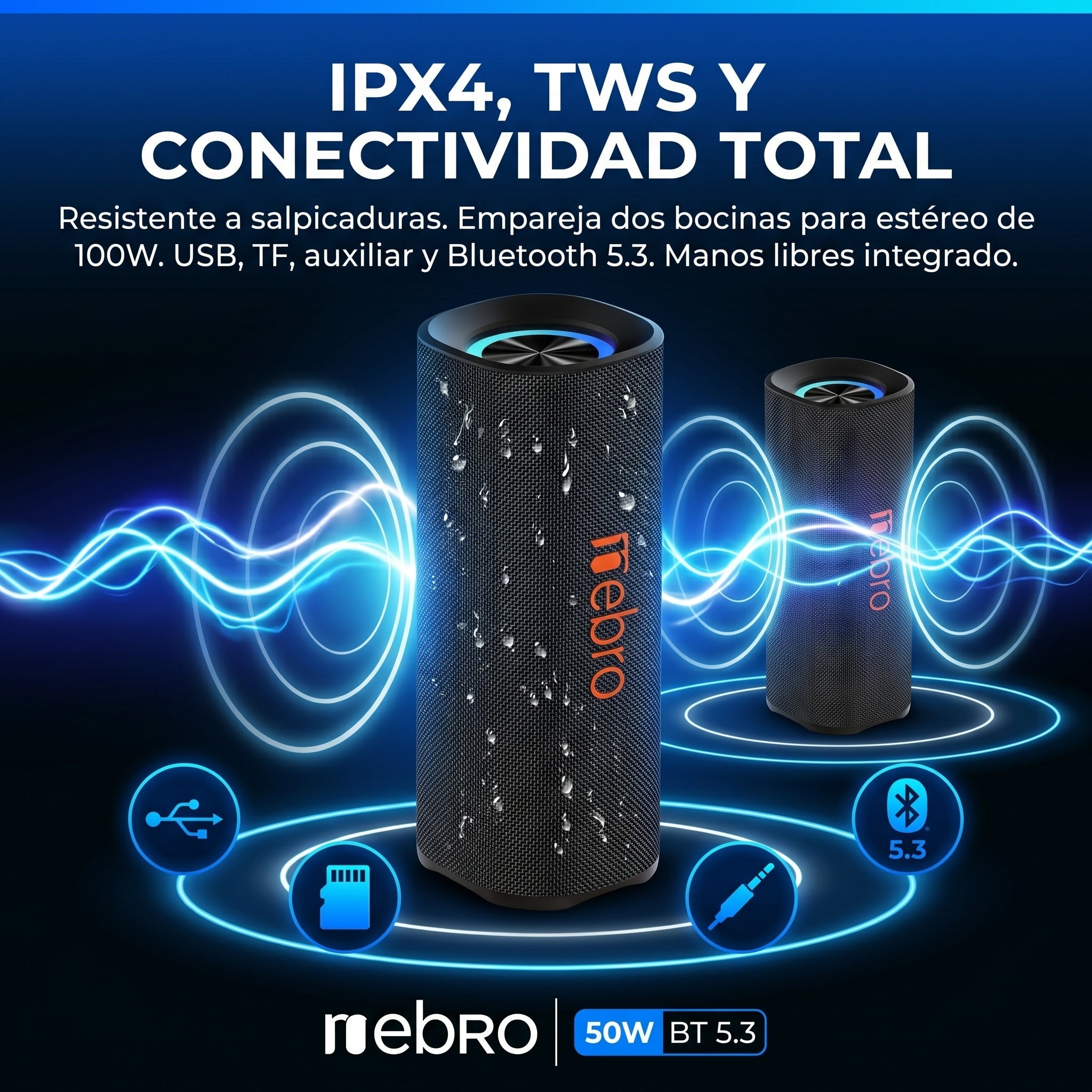 Bocina Bluetooth NEBRO WG140 Bluetooth 53 50W IPX4 - Imagen 3