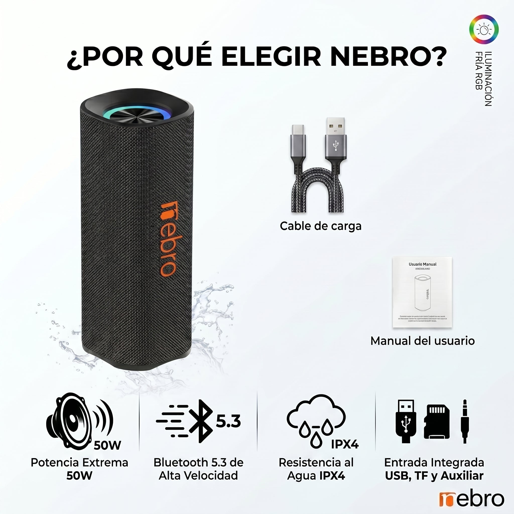 Bocina Bluetooth NEBRO WG140 Bluetooth 53 50W IPX4 - Imagen 6