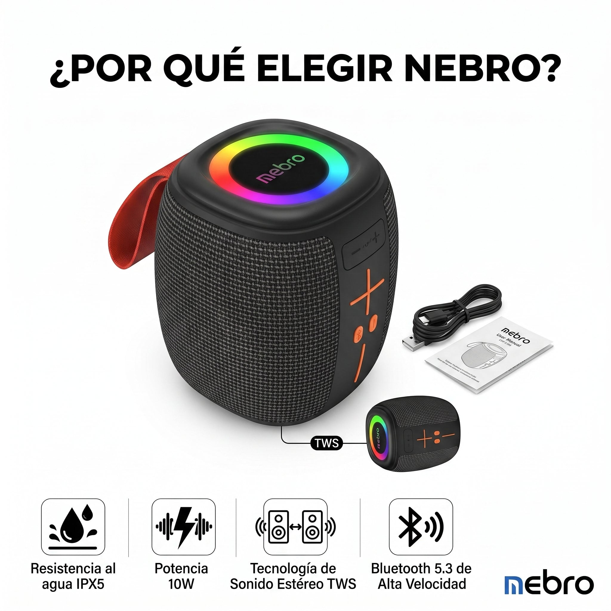 Bocina Bluetooth TWS NEBRO WG086 Bluetooth 53 10W IPX5 - Imagen 8