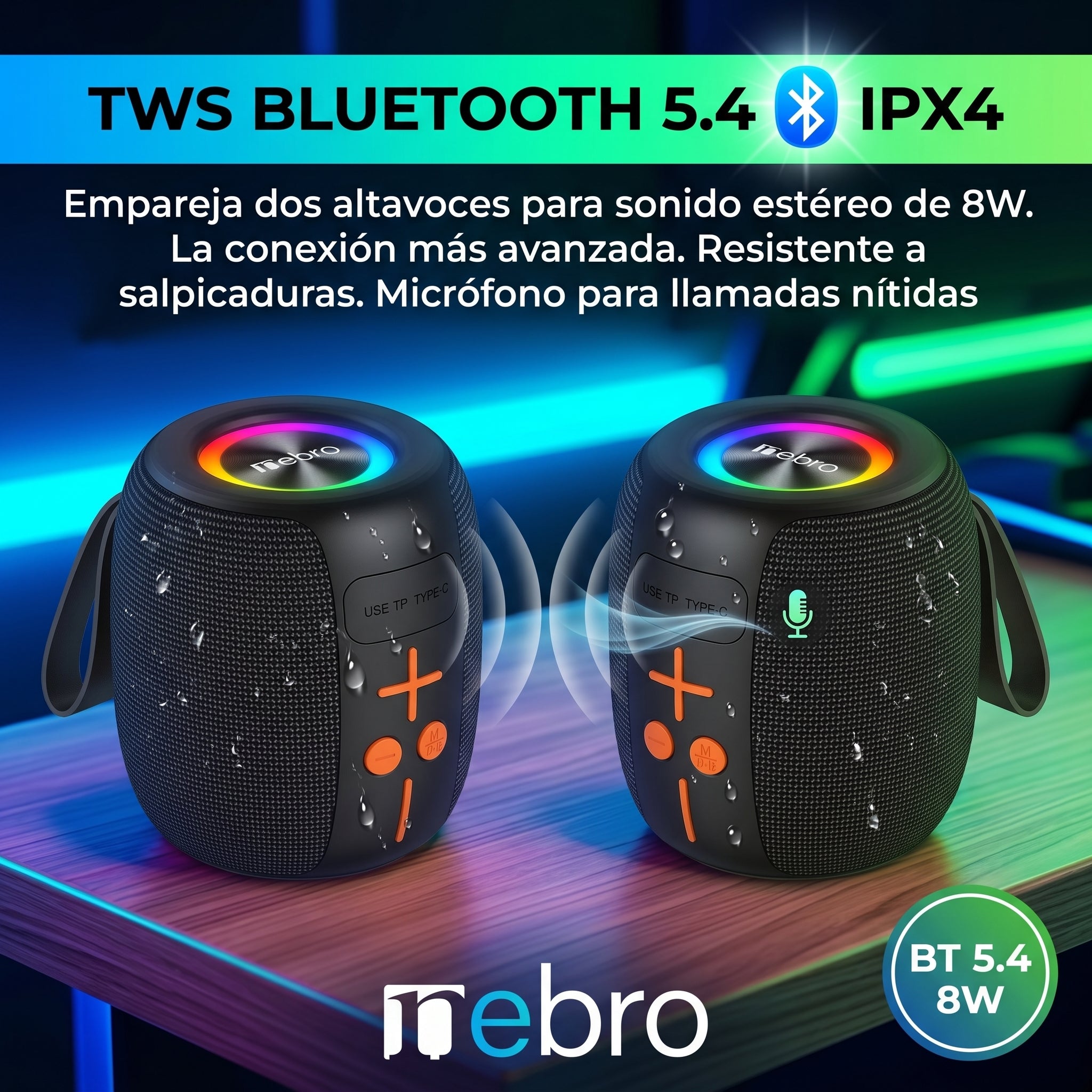 Bocina Bluetooth TWS NEBRO WG195 Bluetooth 54 8W IPX4 - Imagen 4