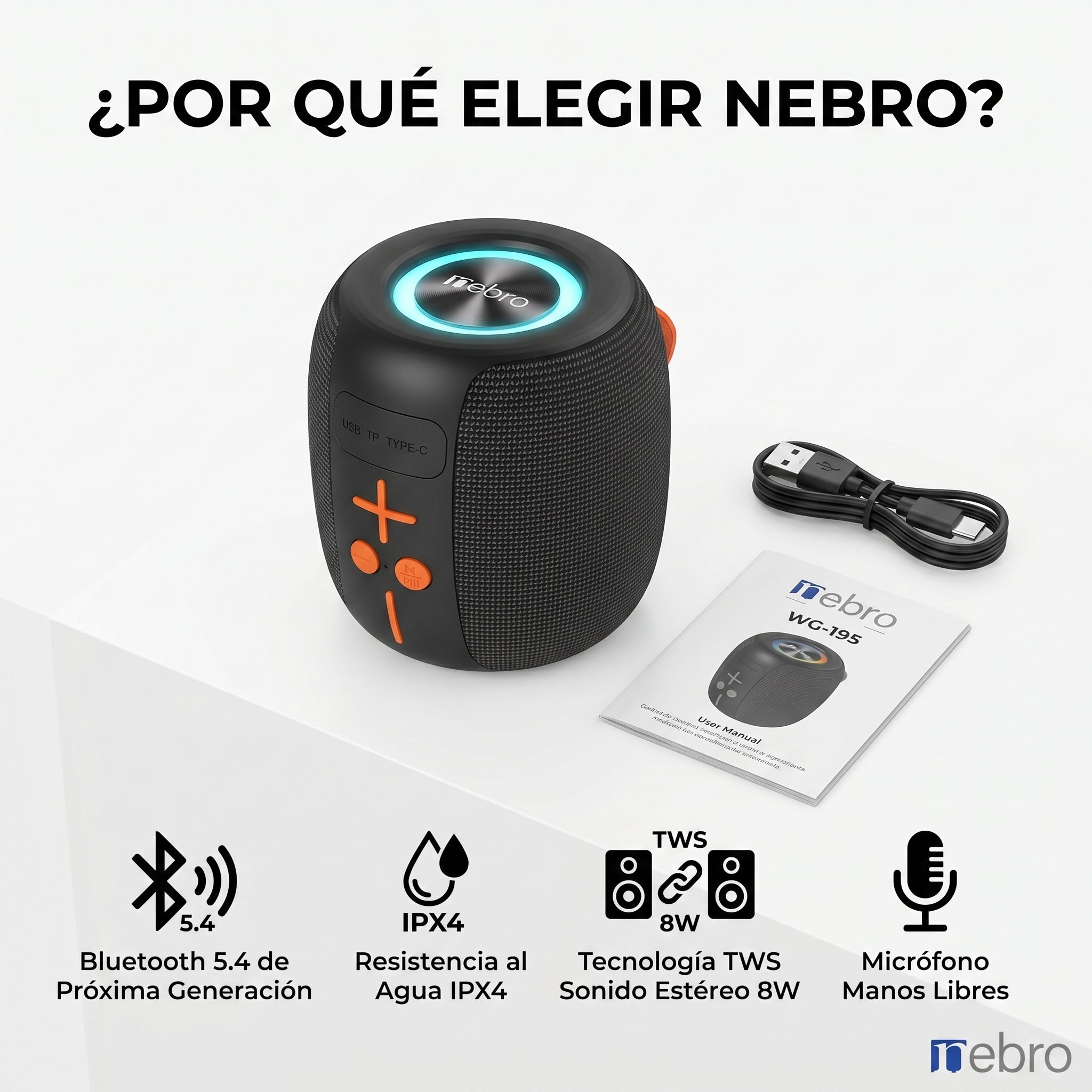 Bocina Bluetooth TWS NEBRO WG195 Bluetooth 54 8W IPX4 - Imagen 7