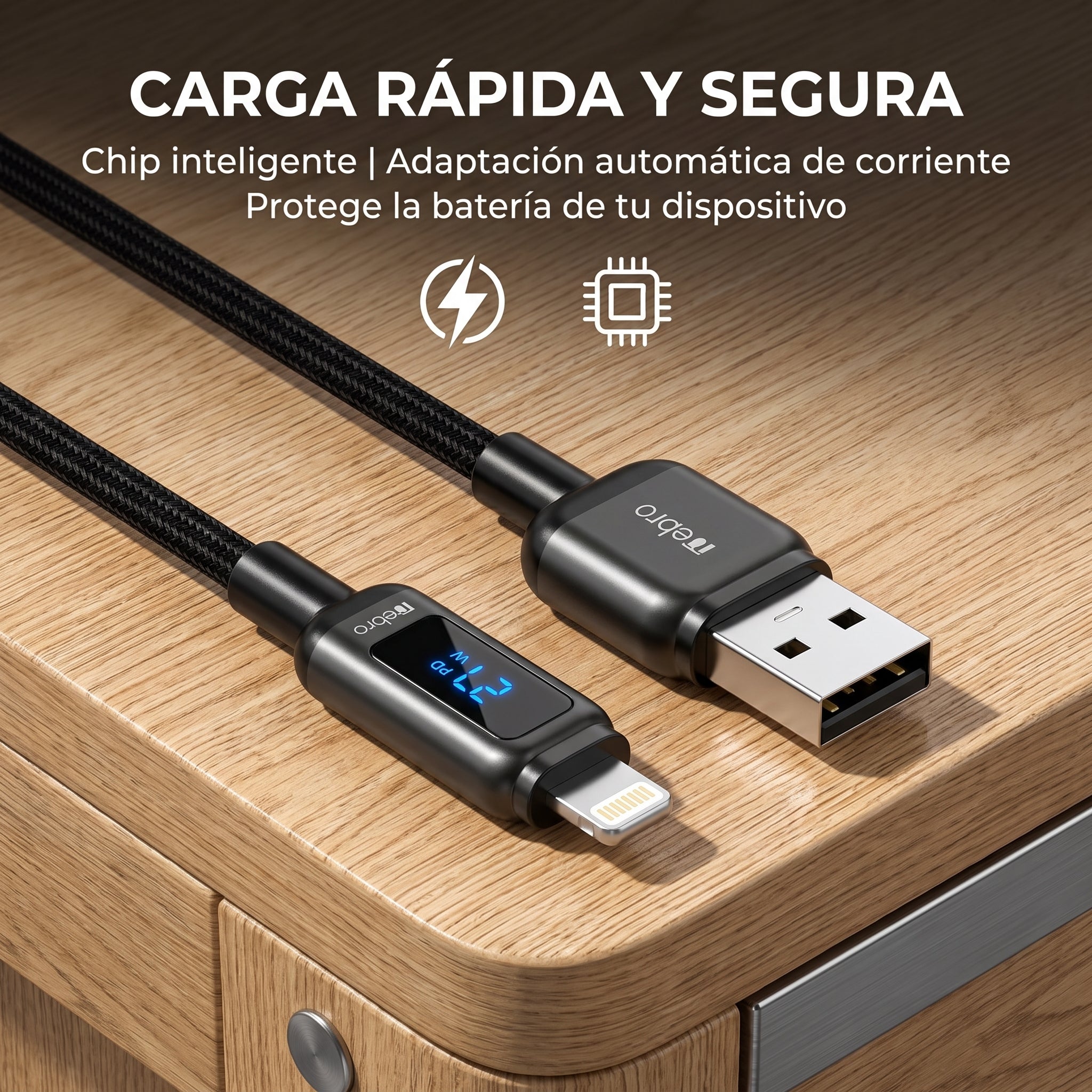 Cable Lightning a USB-A Trenzado Nebro WD-309L - Imagen 2