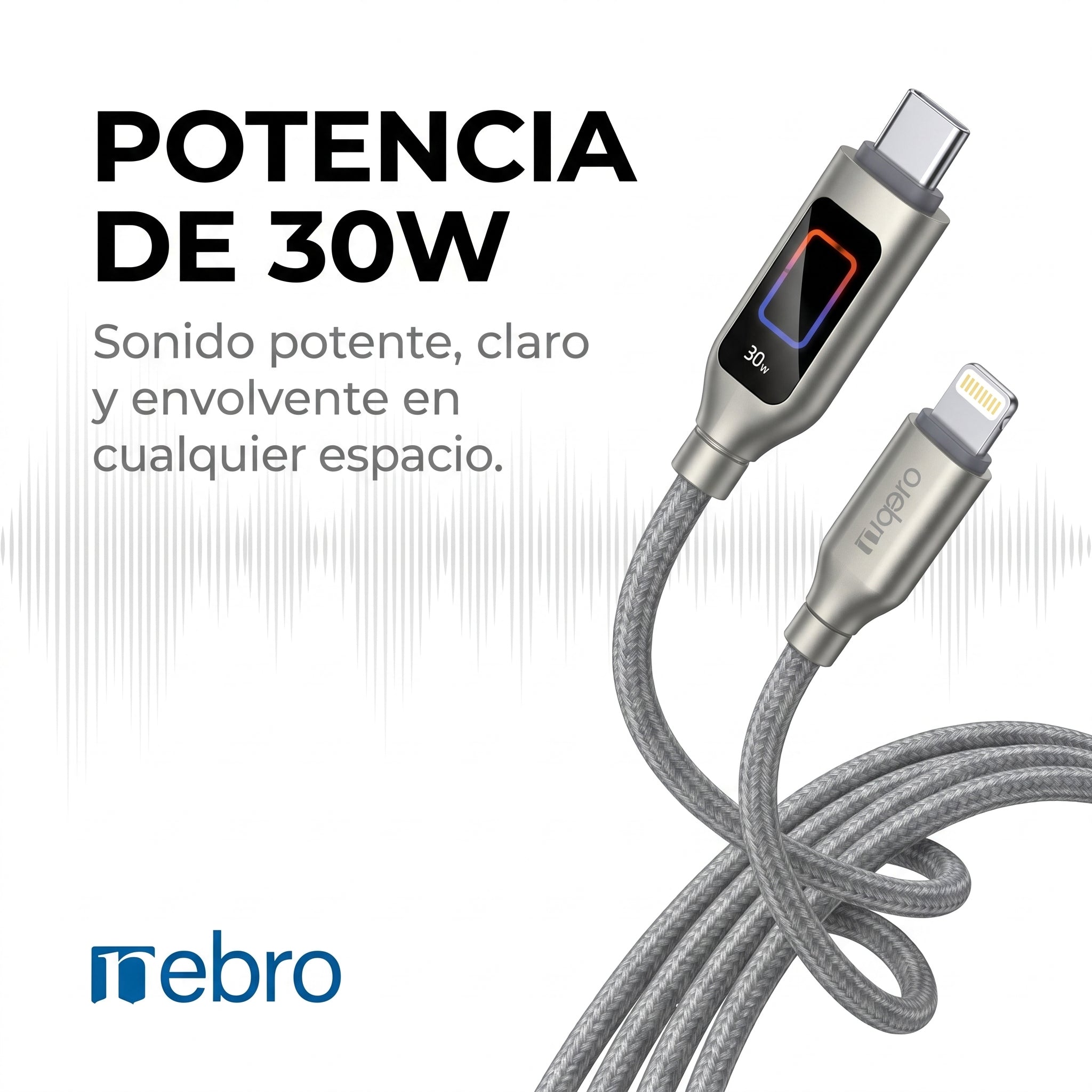 Cable Lightning Trenzado NEBRO WD-305TL 30W Carga Rápida Alta Resistencia - Imagen 2