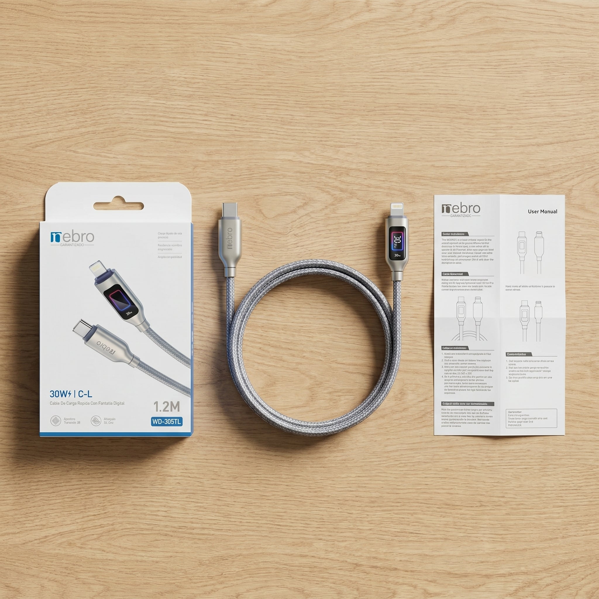 Cable Lightning Trenzado NEBRO WD-305TL 30W Carga Rápida Alta Resistencia - Imagen 7