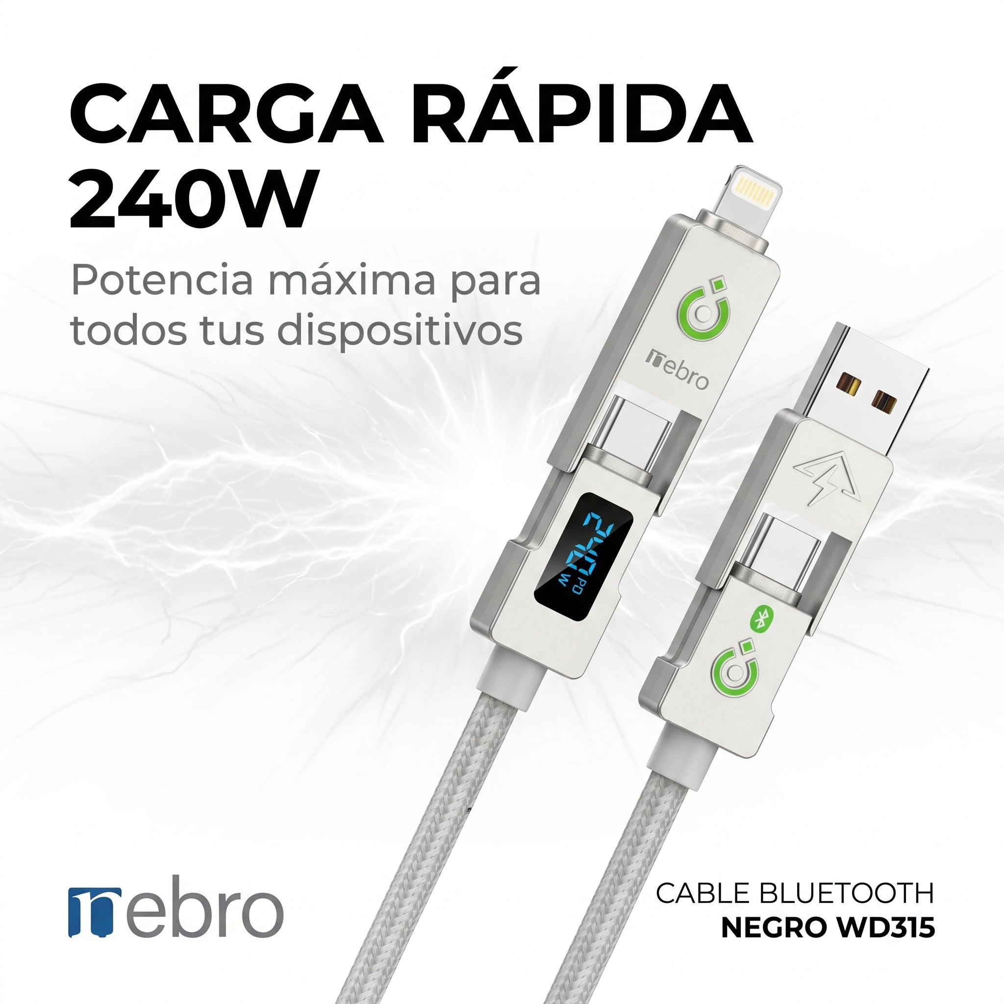 Cable Tipo C 4 en 1 NEBRO WD315 240W PD Compatible Smartphone Tablet Laptop - Imagen 2