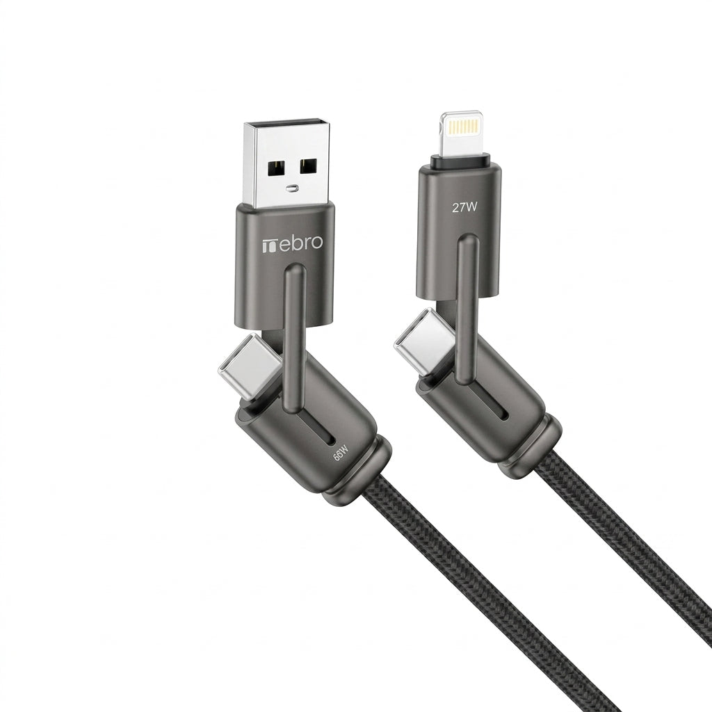 Cable 4 en 1 NEBRO WD308 27W Multiconector Compatible iOS Android USB-C