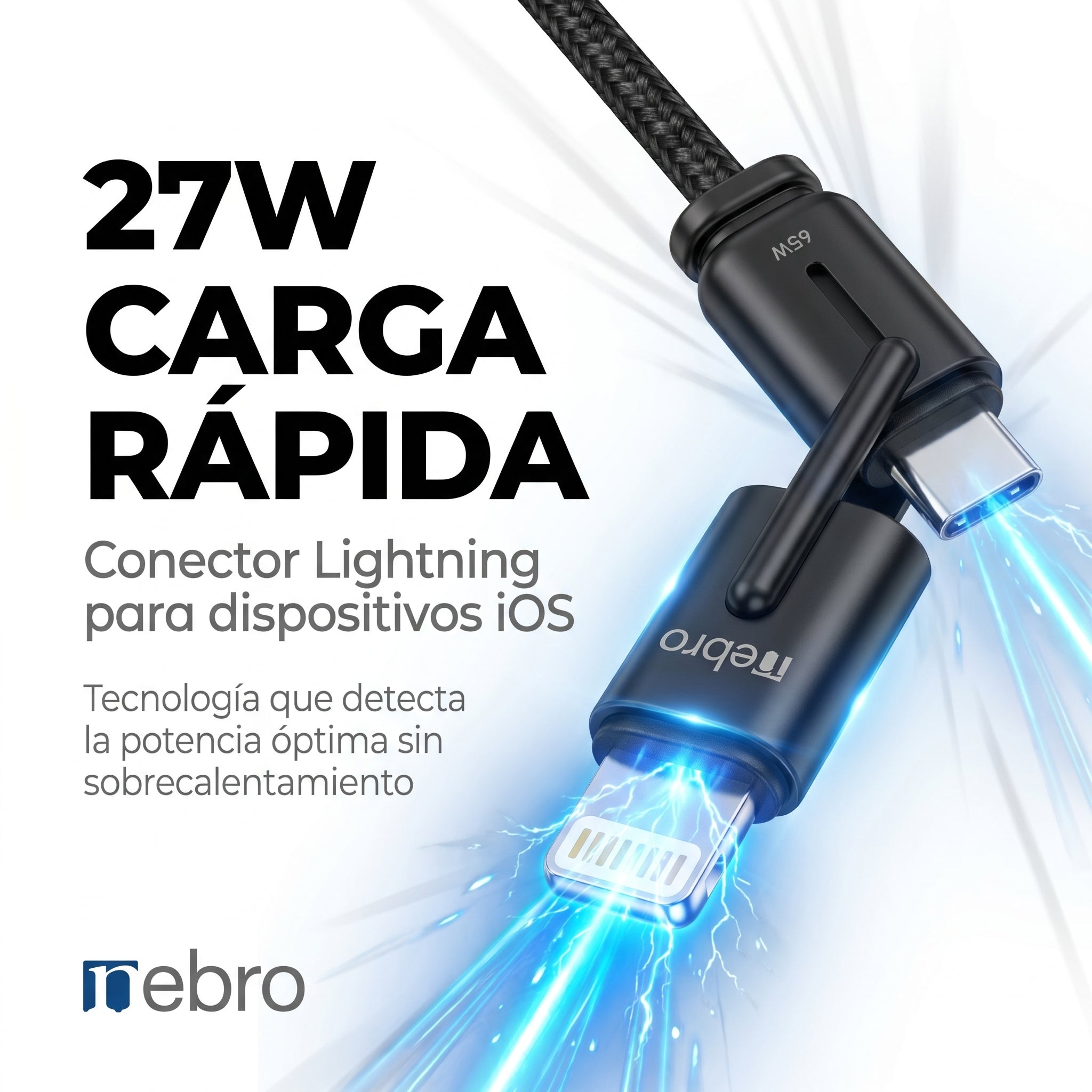 Cable 4 en 1 NEBRO WD308 27W Multiconector Compatible iOS Android USB-C - Imagen 4