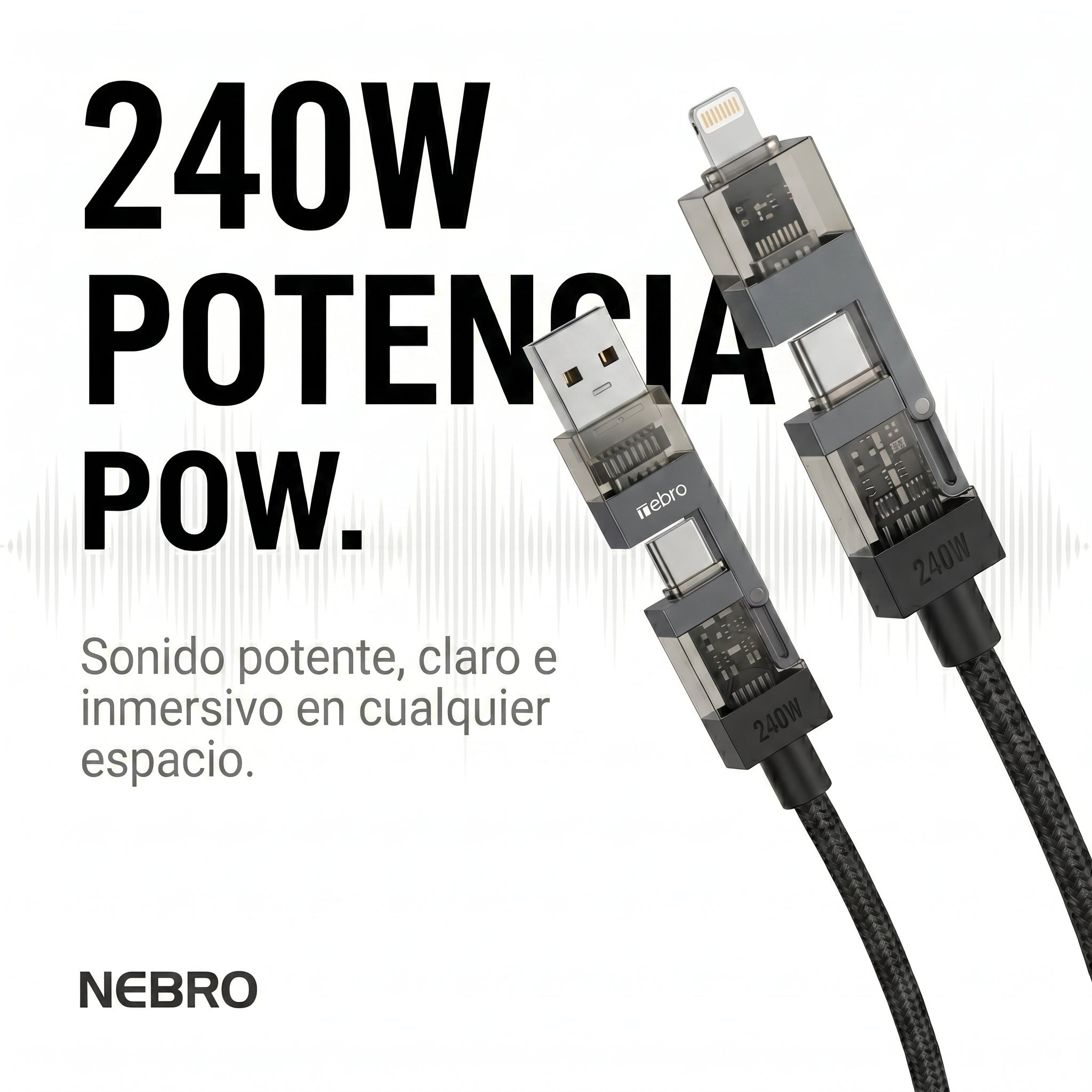 Cable 4 en 1 NEBRO WD-310 240W Carga Rápida PD Multiconector - Imagen 2