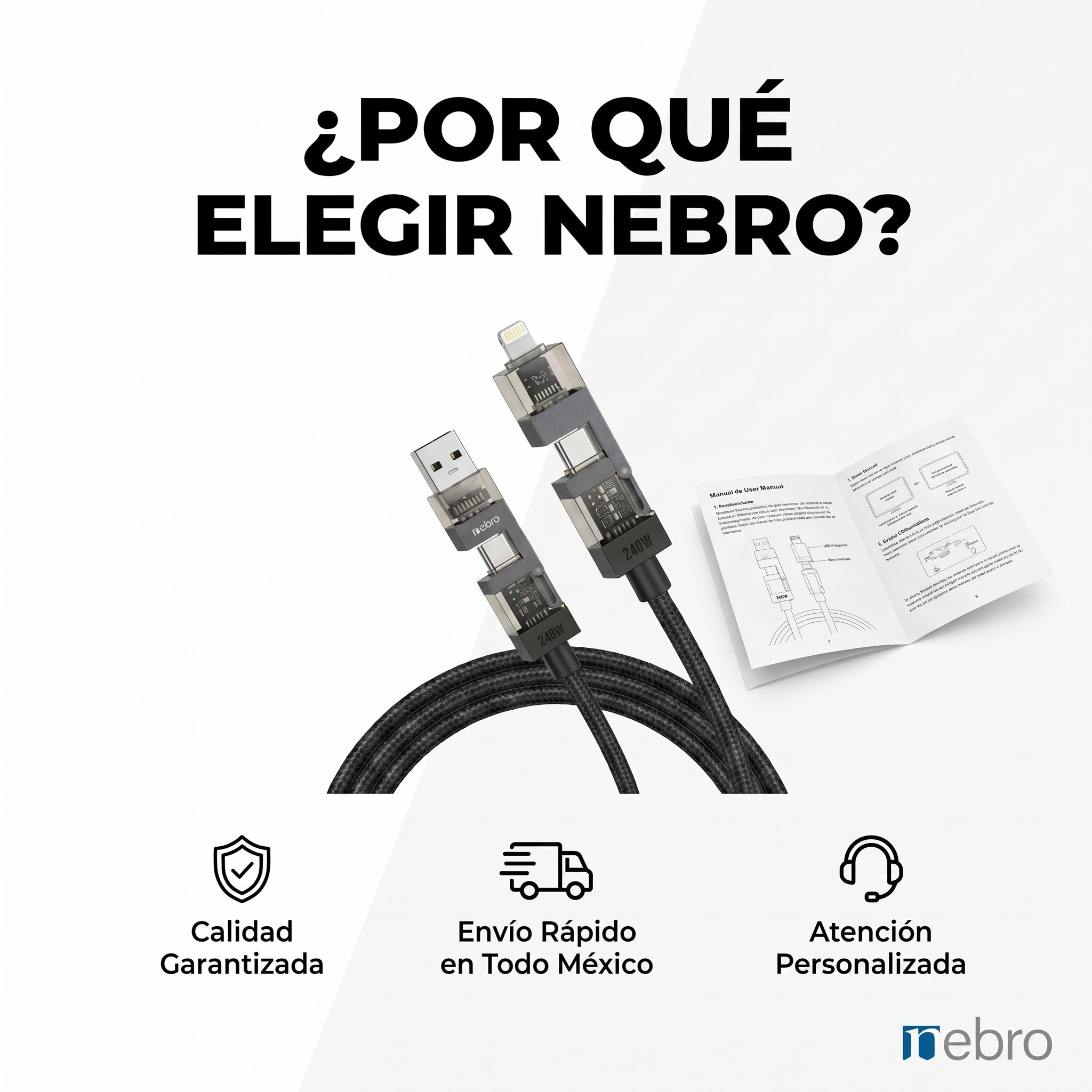 Cable 4 en 1 NEBRO WD-310 240W Carga Rápida PD Multiconector - Imagen 3
