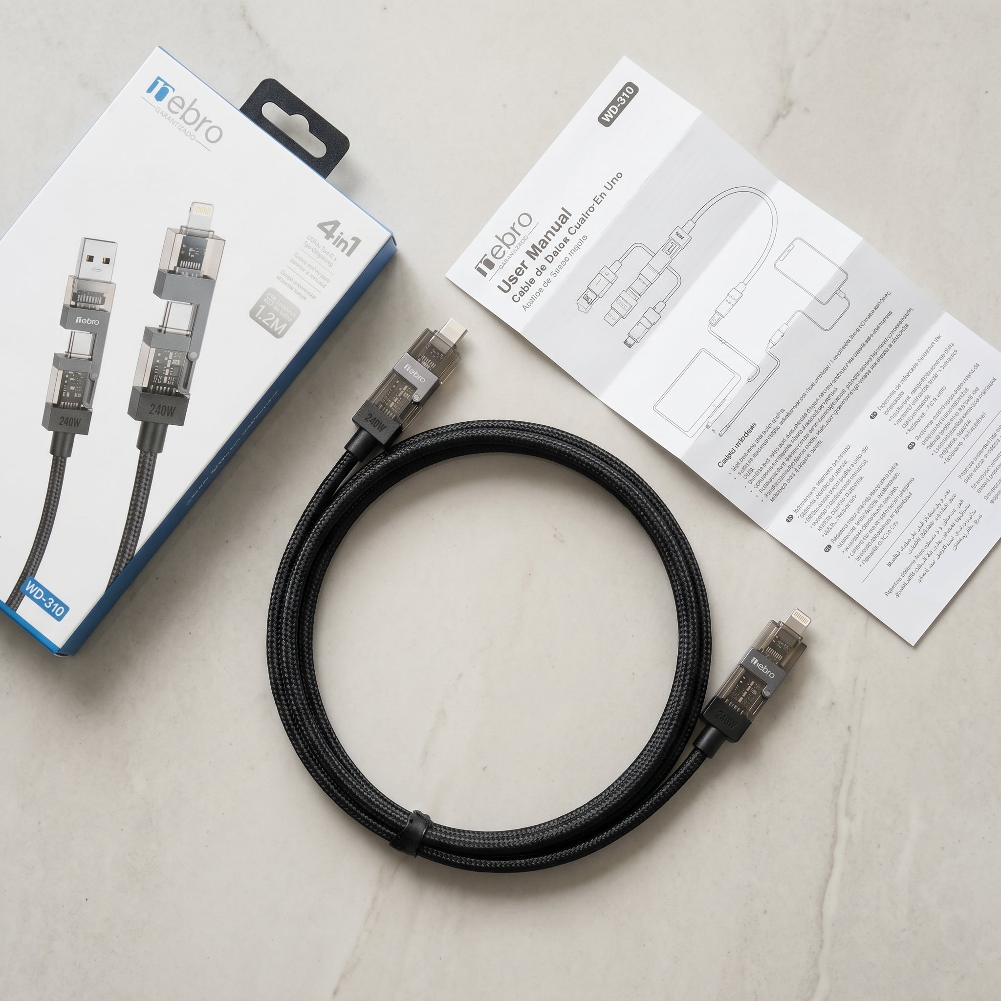 Cable 4 en 1 NEBRO WD-310 240W Carga Rápida PD Multiconector - Imagen 5