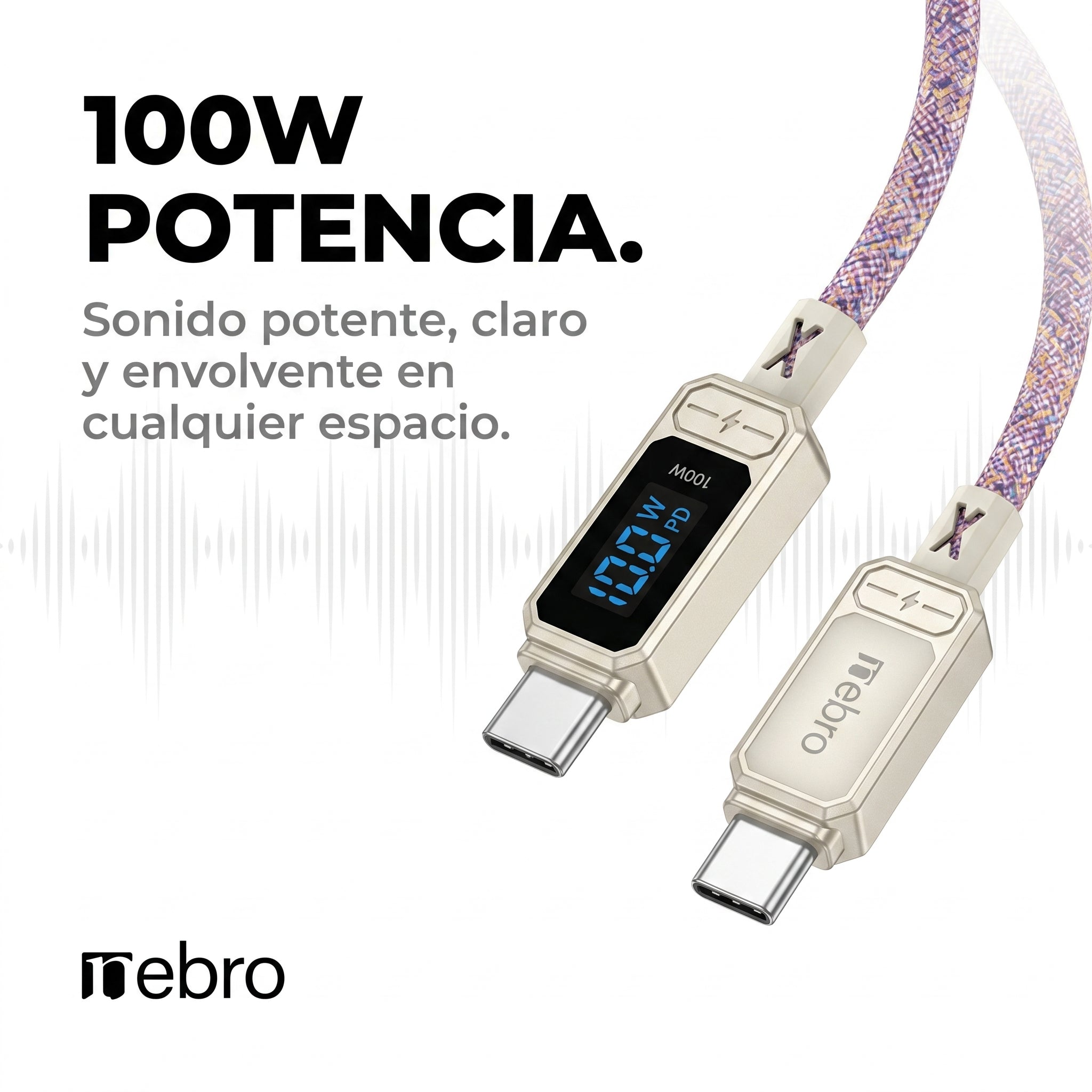 Cable USB Tipo C NEBRO WD-306TT 100W Carga Rápida PD - Imagen 2