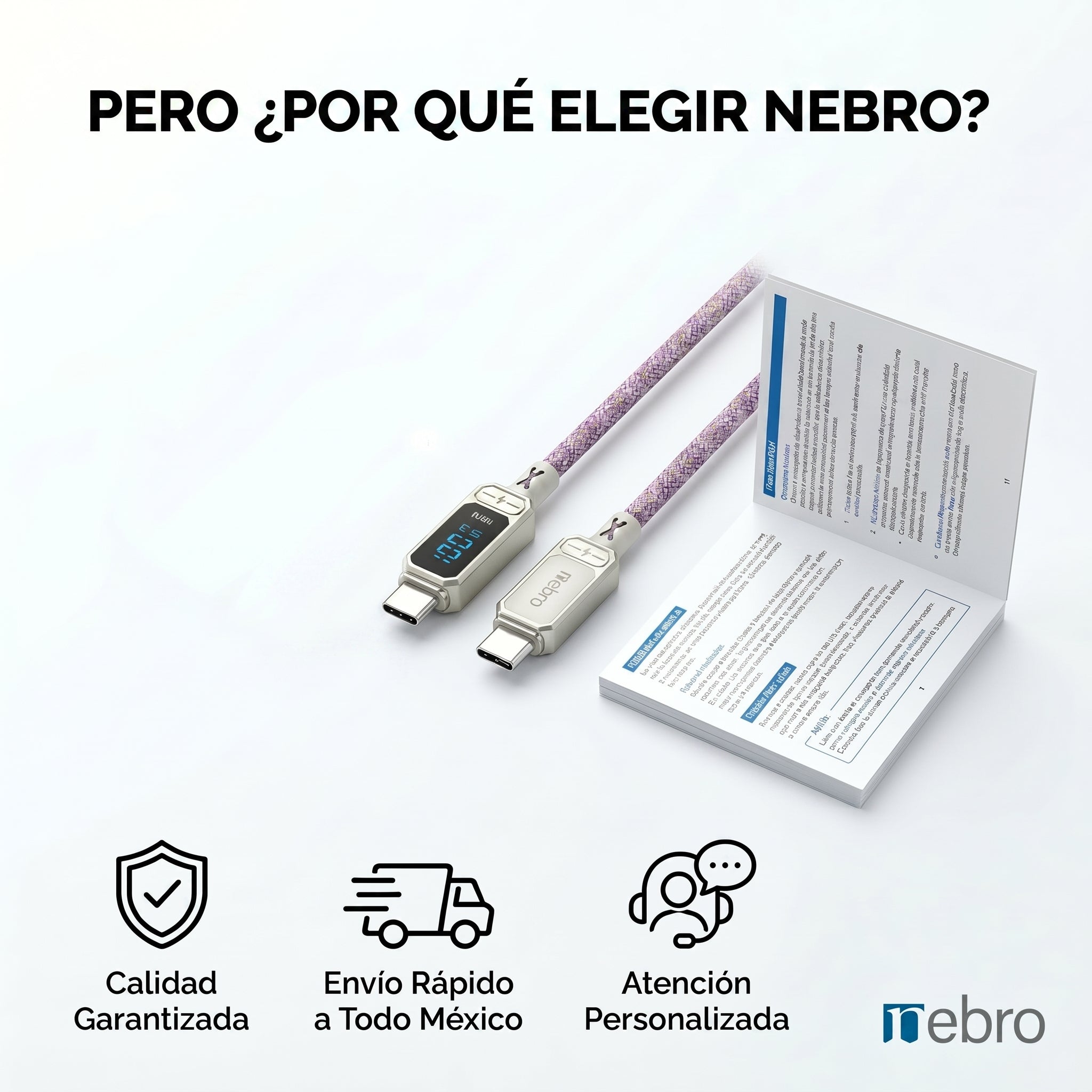 Cable USB Tipo C NEBRO WD-306TT 100W Carga Rápida PD - Imagen 3