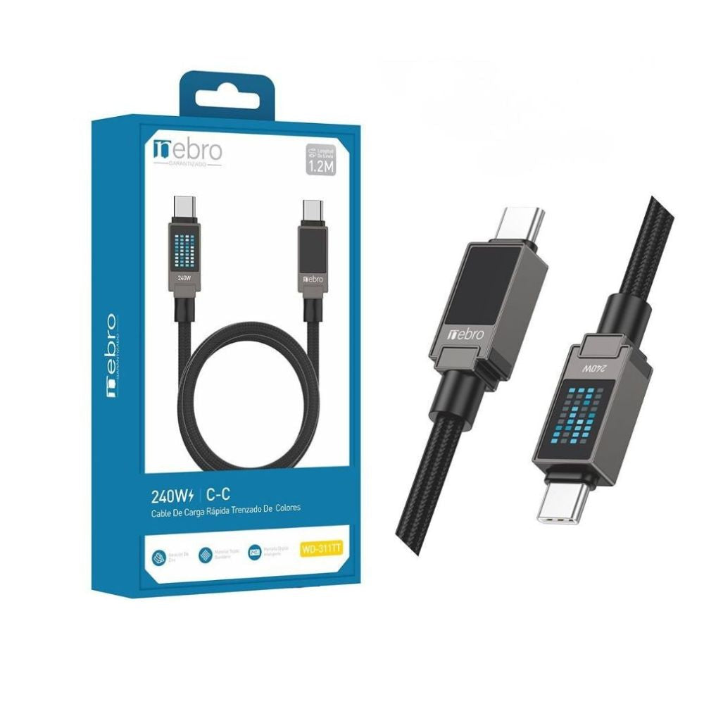 Cable Tipo C Reforzado NEBRO WD311TT 240W Carga Rápida Uso Profesional - Imagen 4