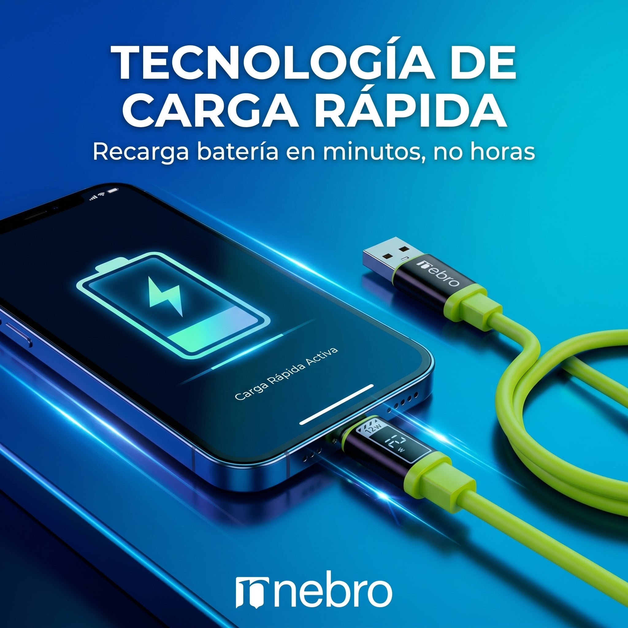 Cable Lightning NEBRO WD-302L 12W Certificado MFi Carga y Sincronización