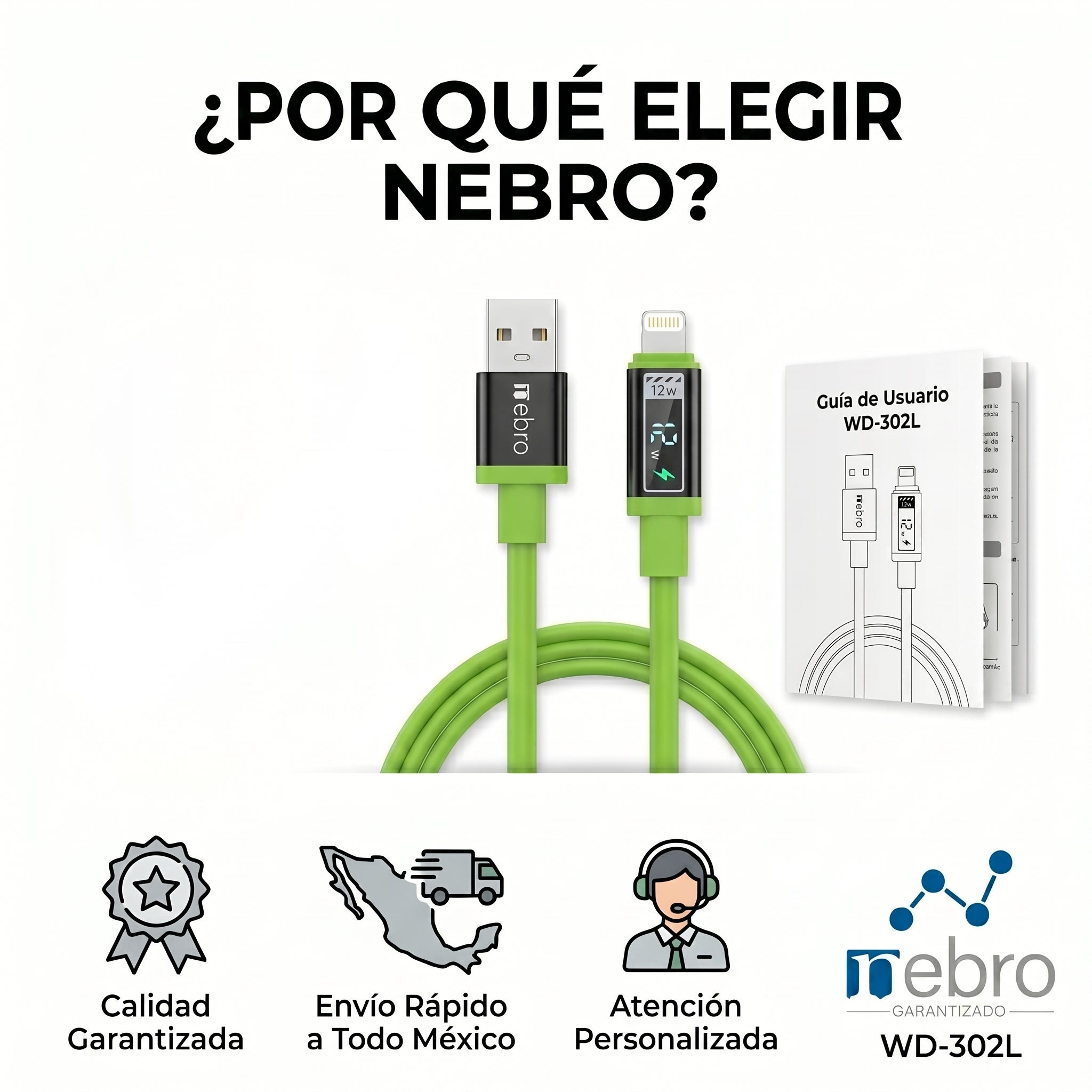 Cable Lightning NEBRO WD-302L 12W Certificado MFi Carga y Sincronización - Imagen 7