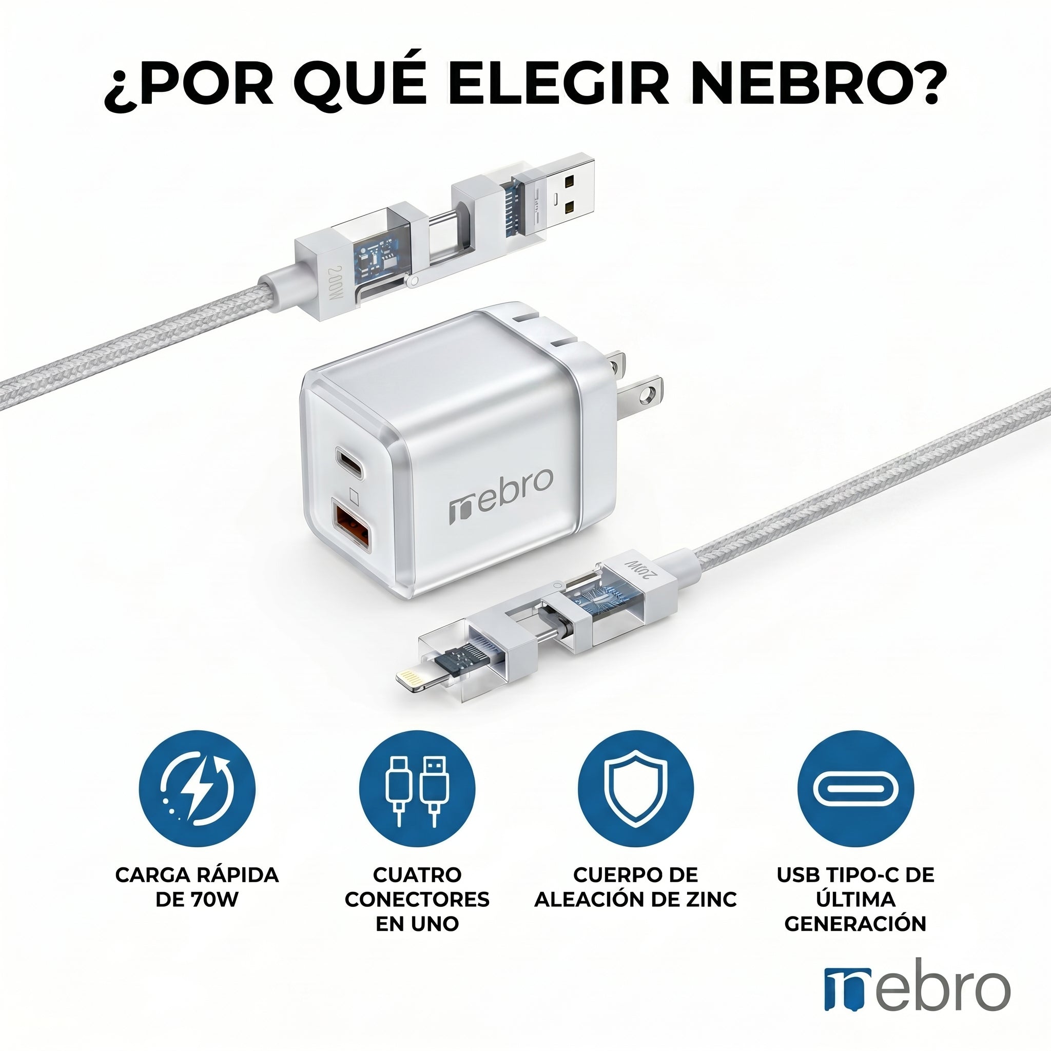 Cargador USB-C NEBRO VGA-206 70W Power Delivery Carga Ultra Rápida - Imagen 2