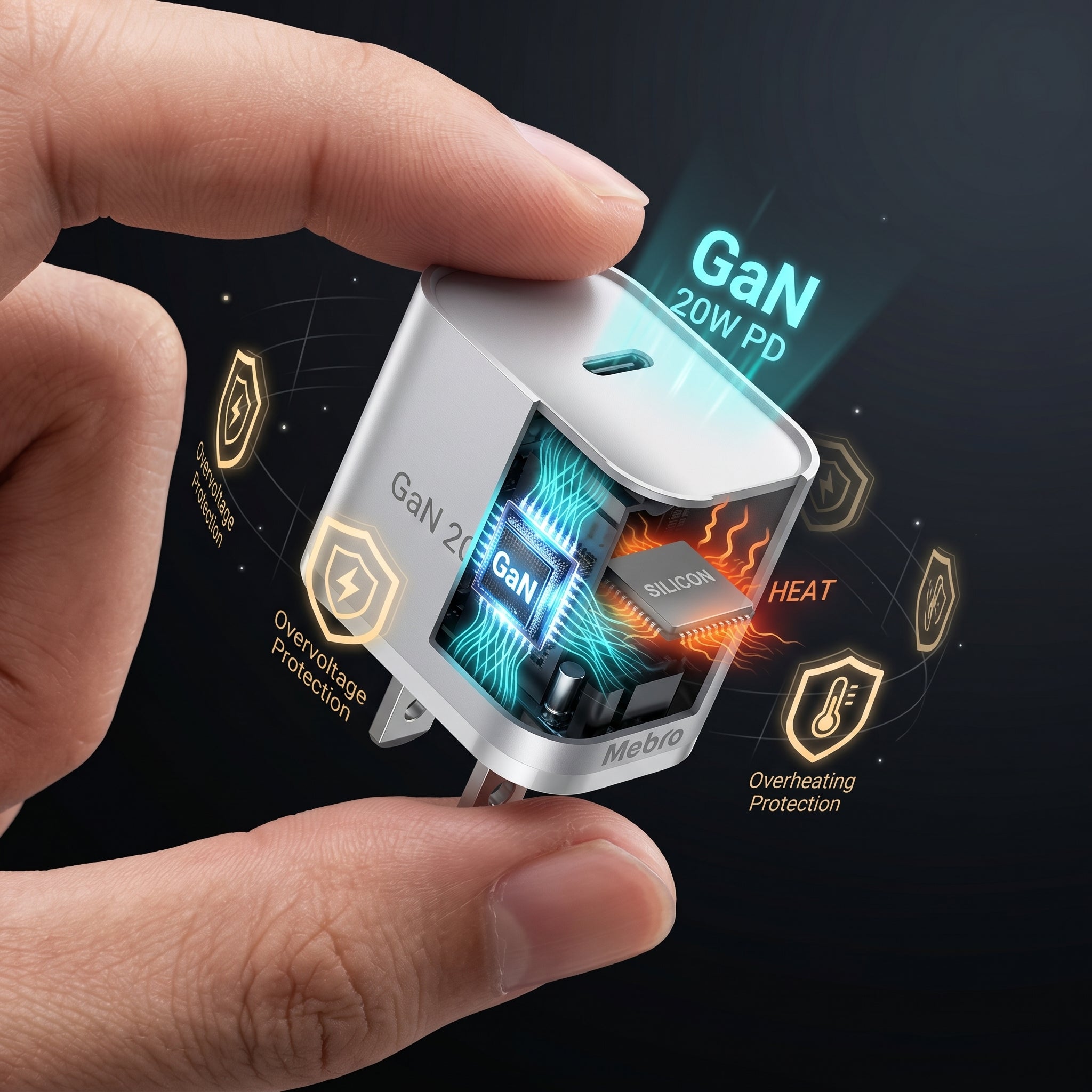 Cargador Mini GaN Nebro VGA-052T 20W Tecnología de Nitruro de Galio USB-C Carga Rápida PD - Imagen 3