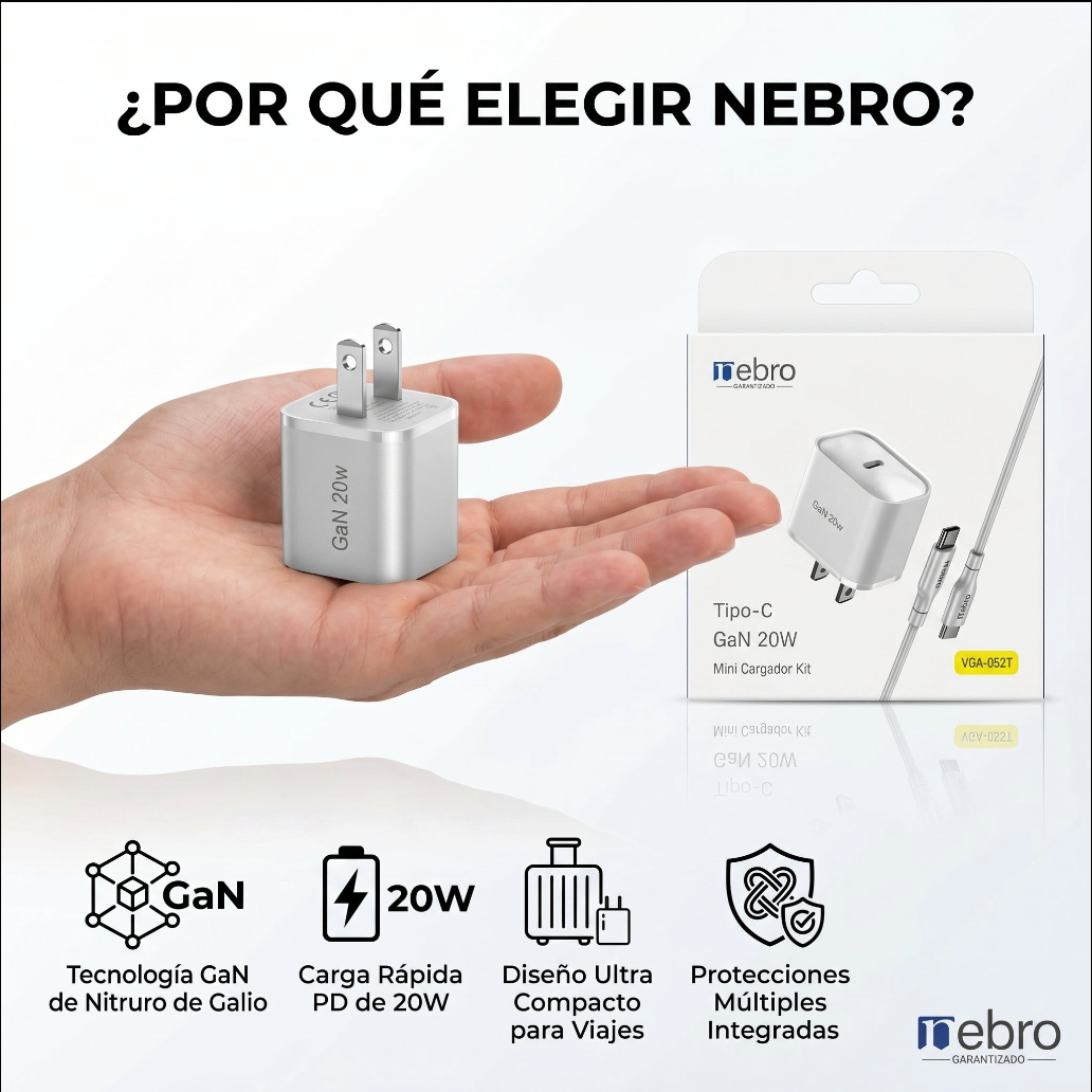 Cargador Mini GaN Nebro VGA-052T 20W Tecnología de Nitruro de Galio USB-C Carga Rápida PD - Imagen 8